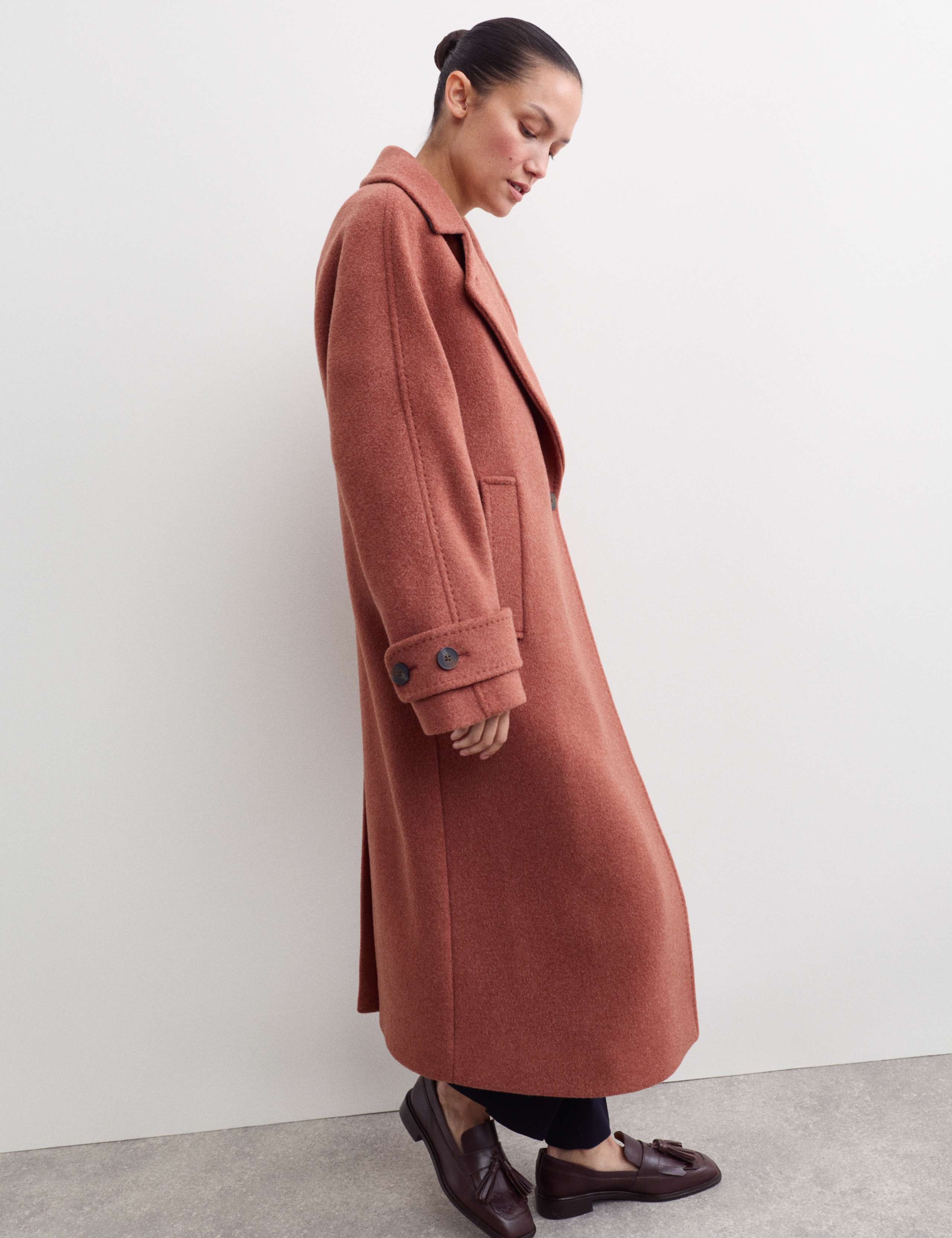 Pure Wool Notch Neck Longline Wrap Coat 6 of 8