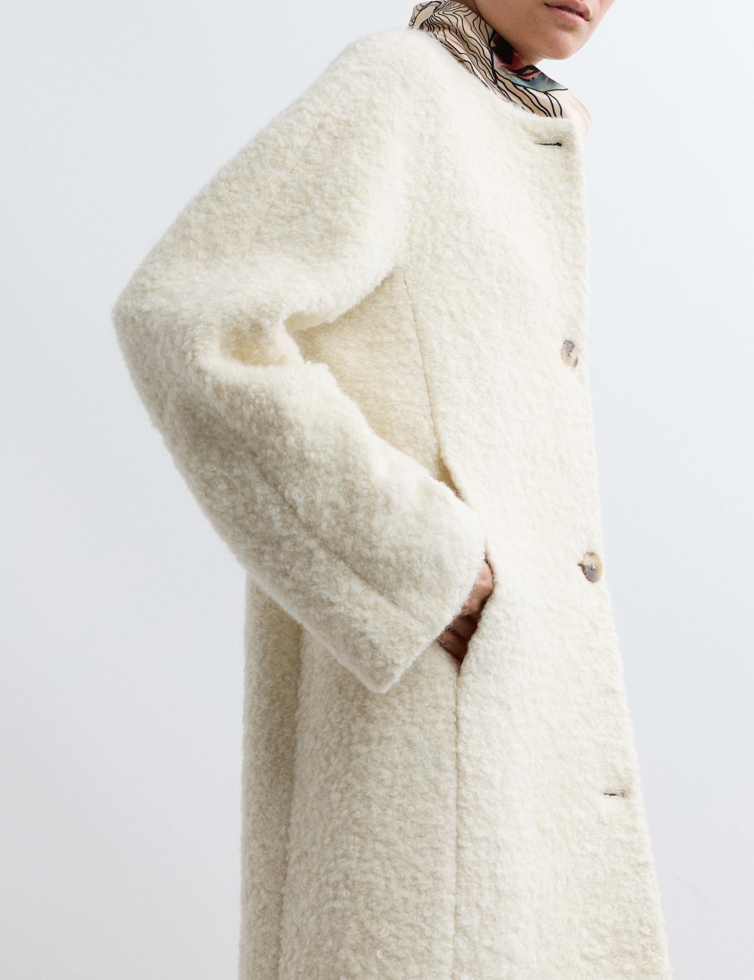 Wool Rich Bouclé Collarless Coat with Mohair 4 of 8