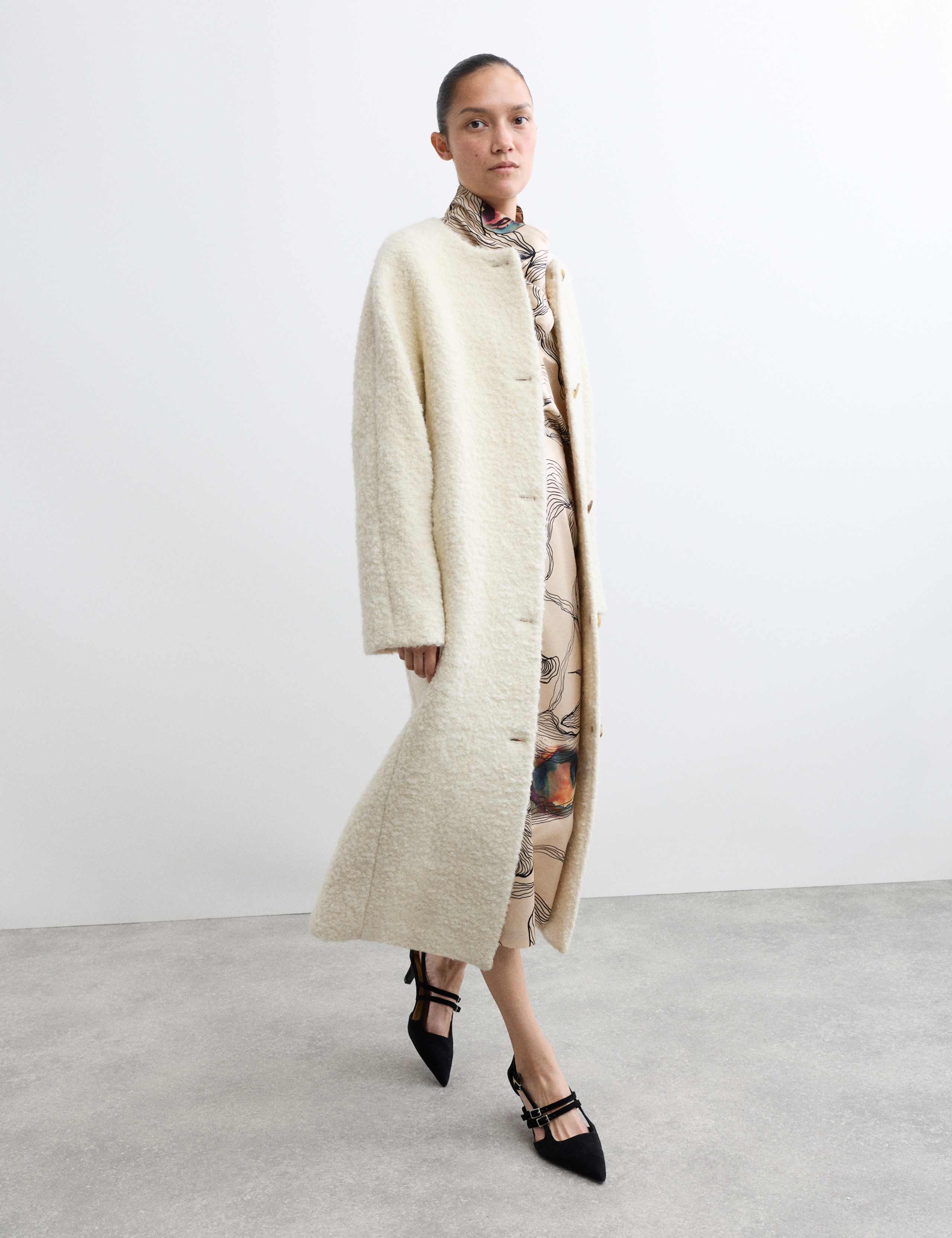 Wool Rich Bouclé Collarless Coat with Mohair 5 of 8
