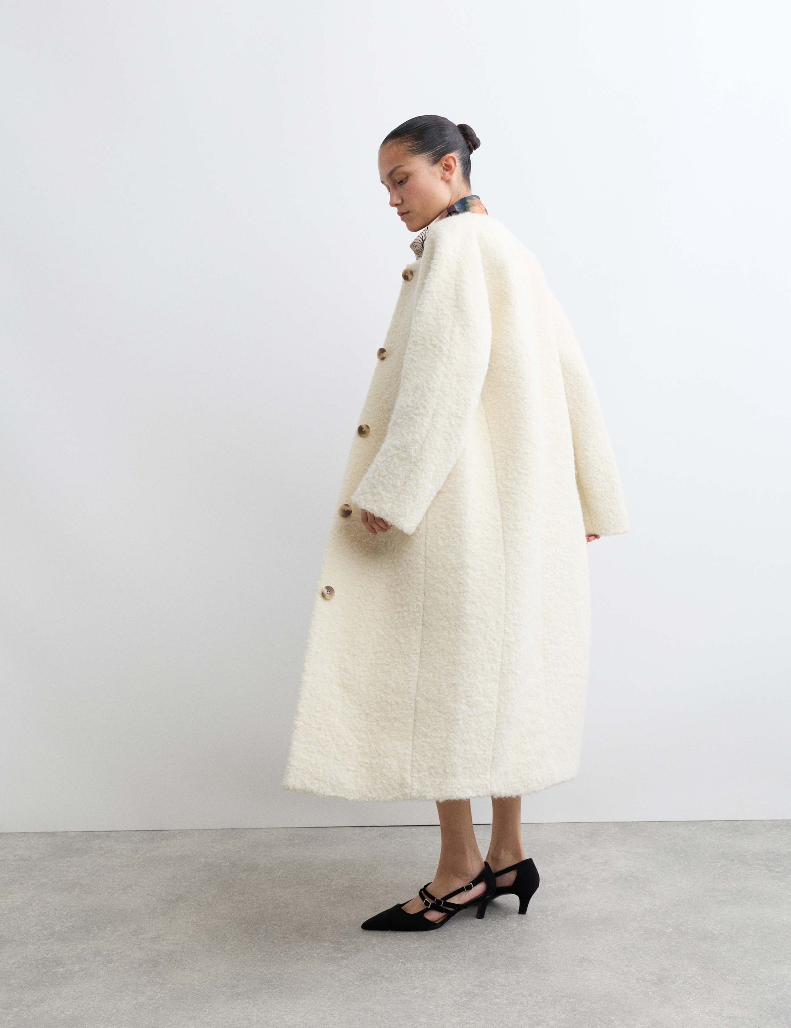 Wool Rich Bouclé Collarless Coat with Mohair 6 of 8