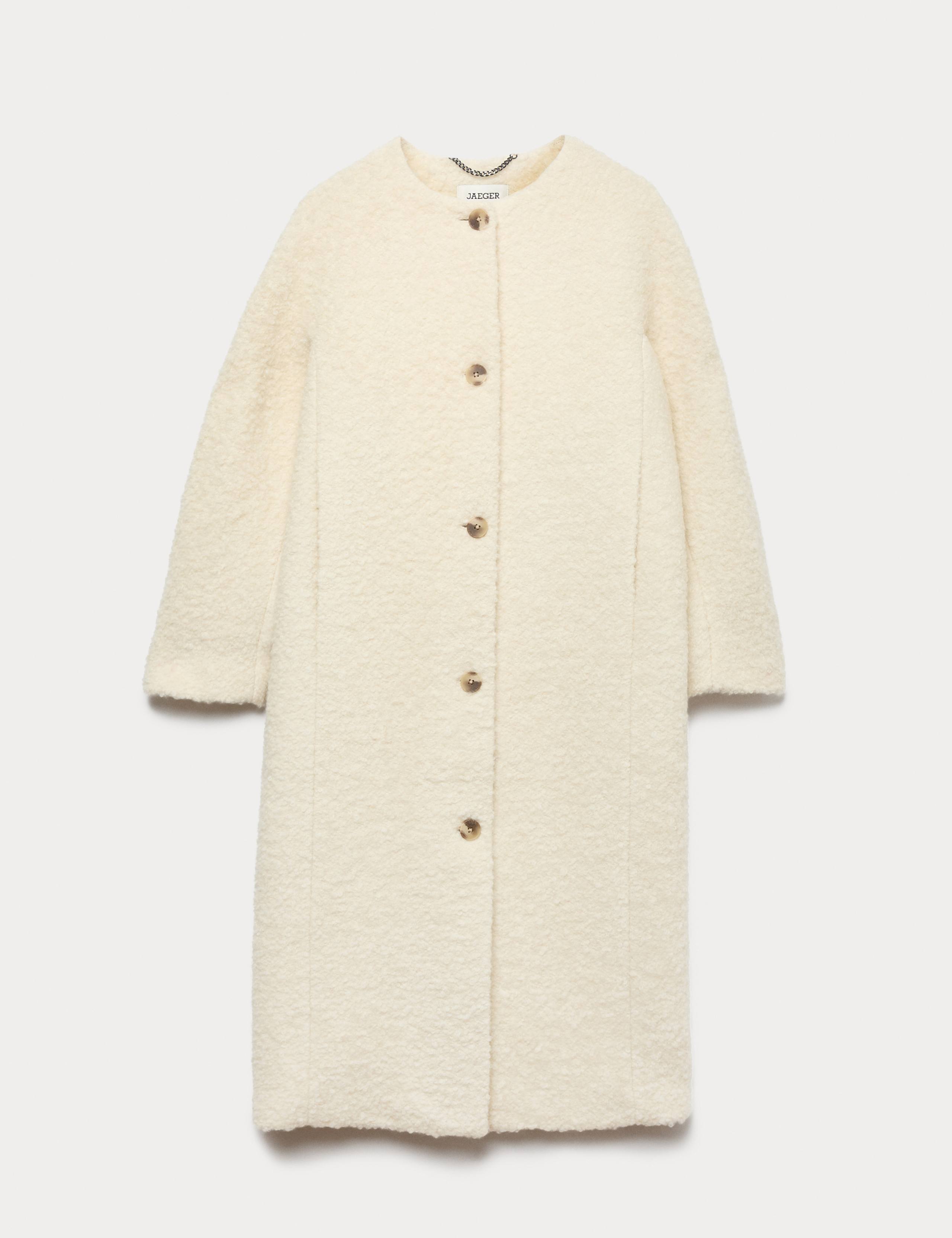 Wool Rich Bouclé Collarless Coat with Mohair 2 of 8