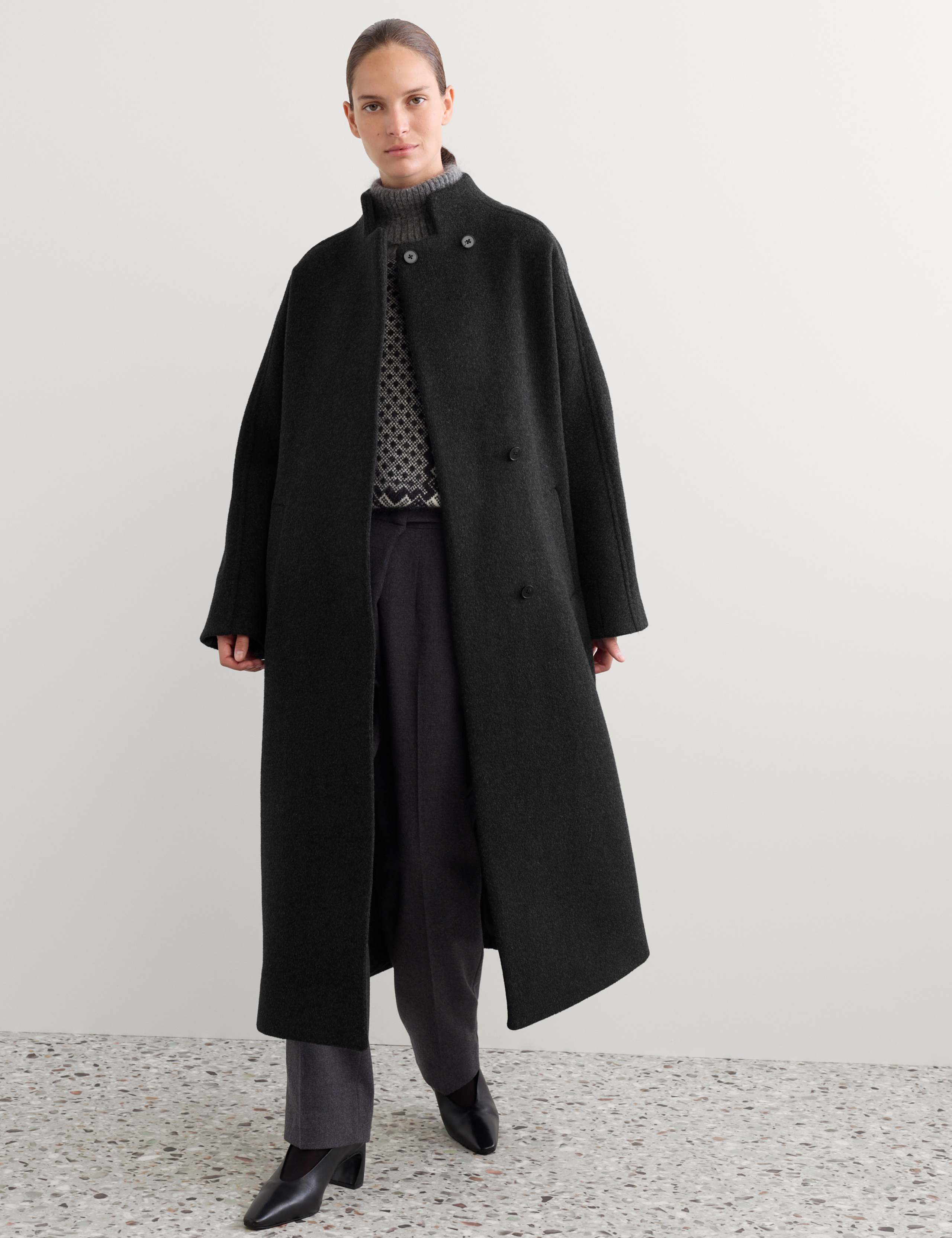 Pure Wool Funnel Neck Longline Wrap Coat 7 of 8