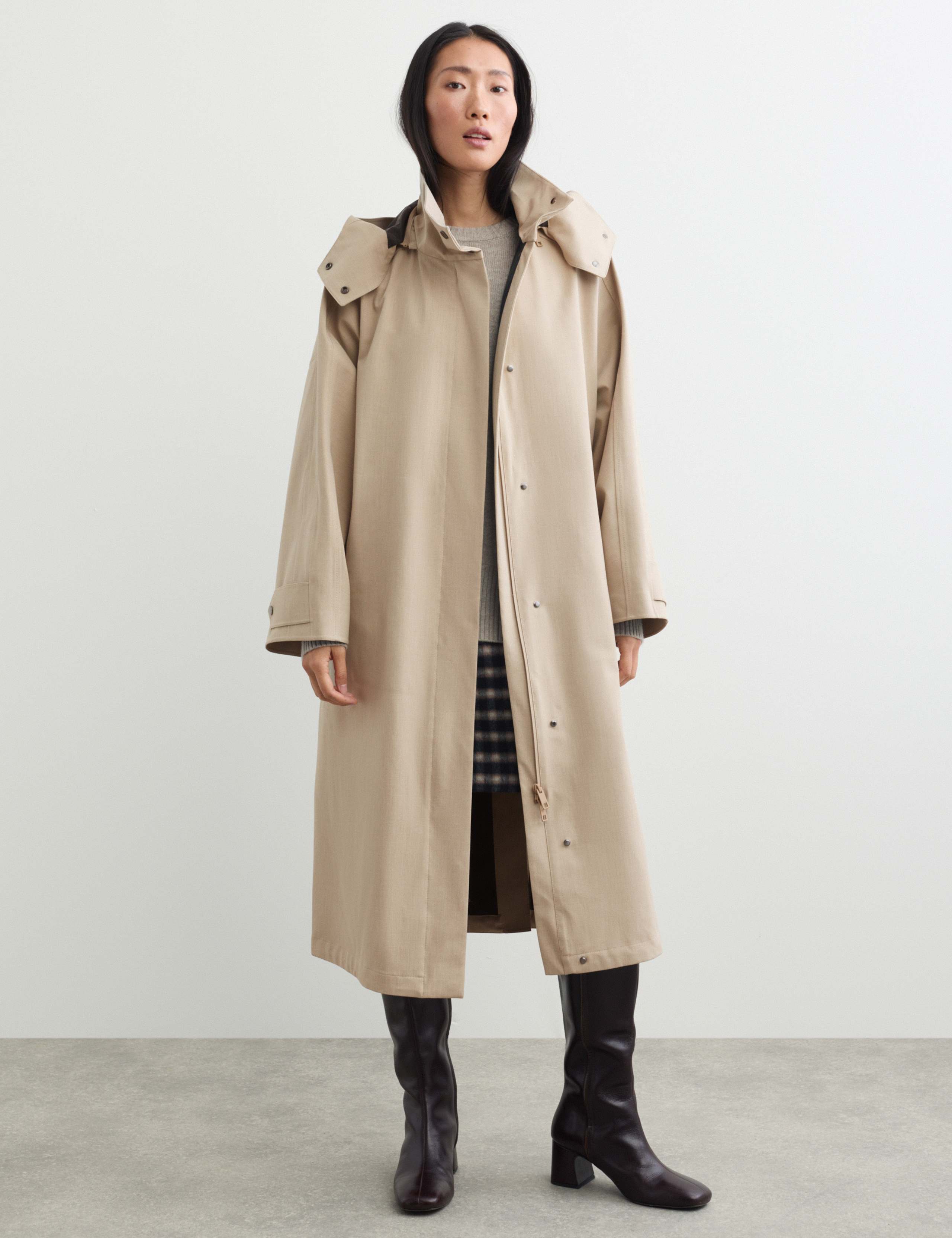 Waterproof Oversized Hooded Longline Raincoat with Wool 1 of 8