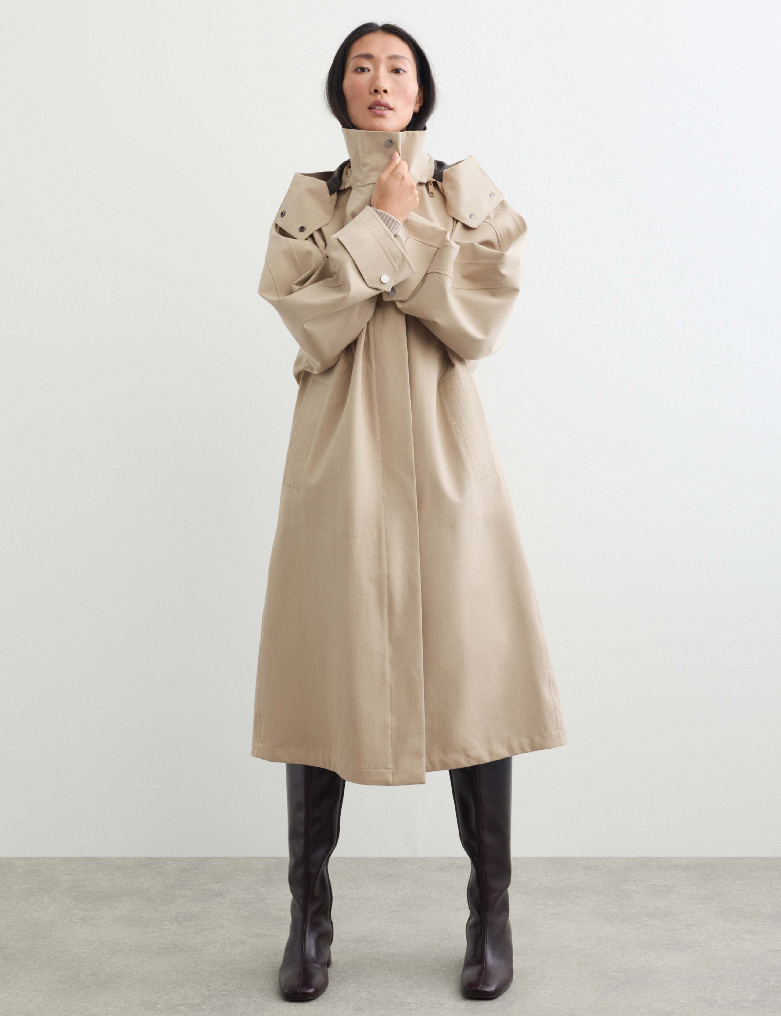 Waterproof Oversized Hooded Longline Raincoat with Wool 5 of 8