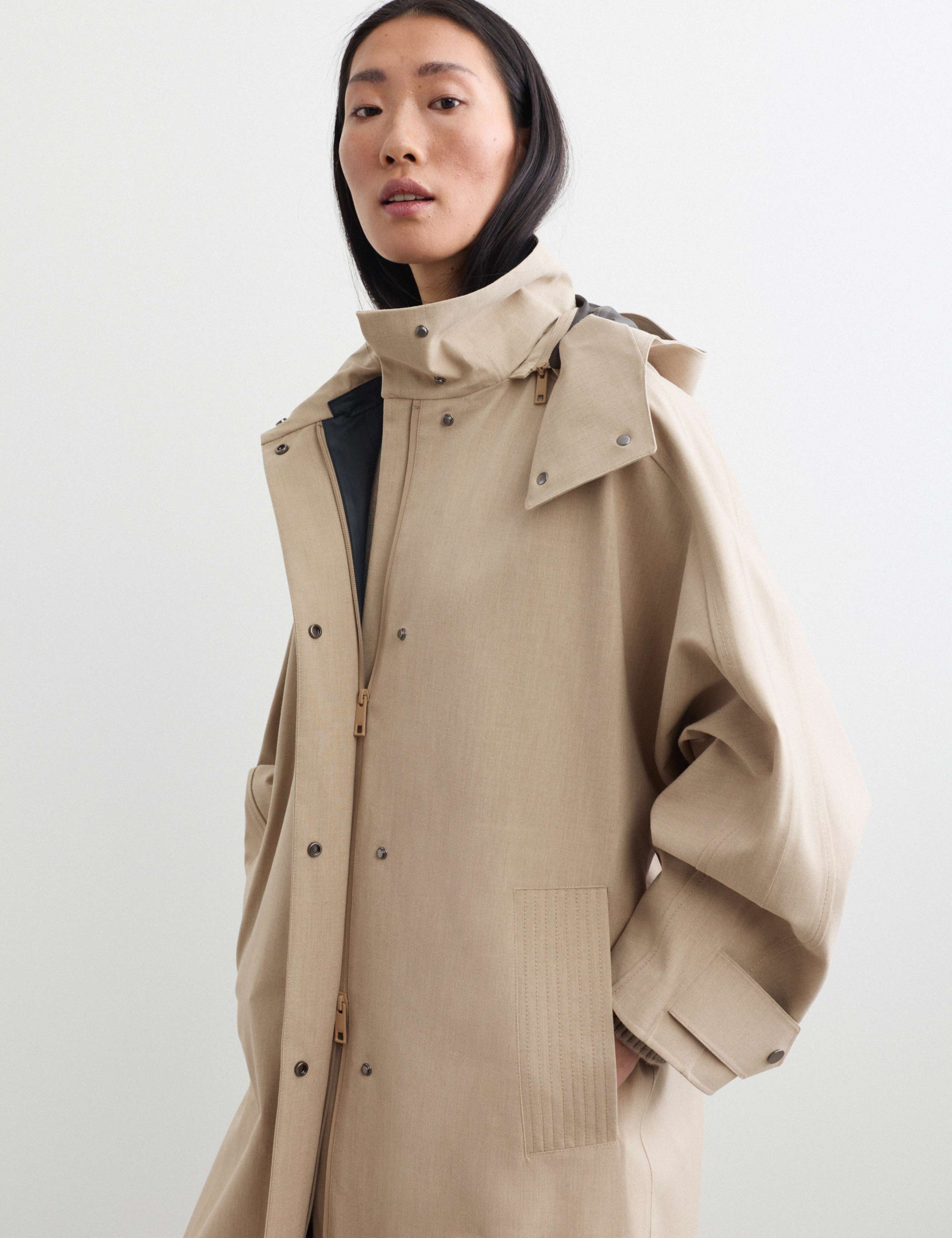 Waterproof Oversized Hooded Longline Raincoat with Wool 6 of 8