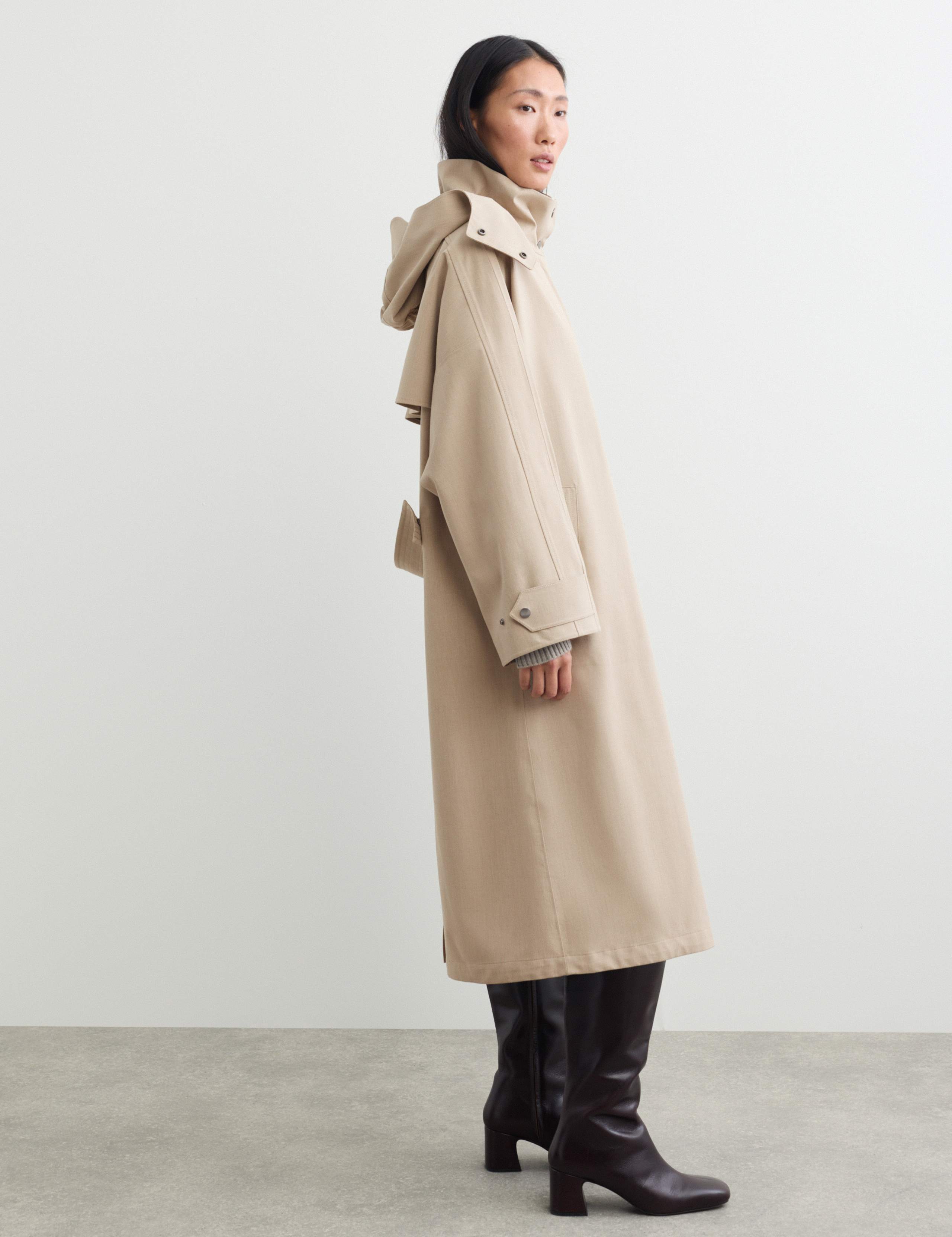 Waterproof Oversized Hooded Longline Raincoat with Wool 7 of 8