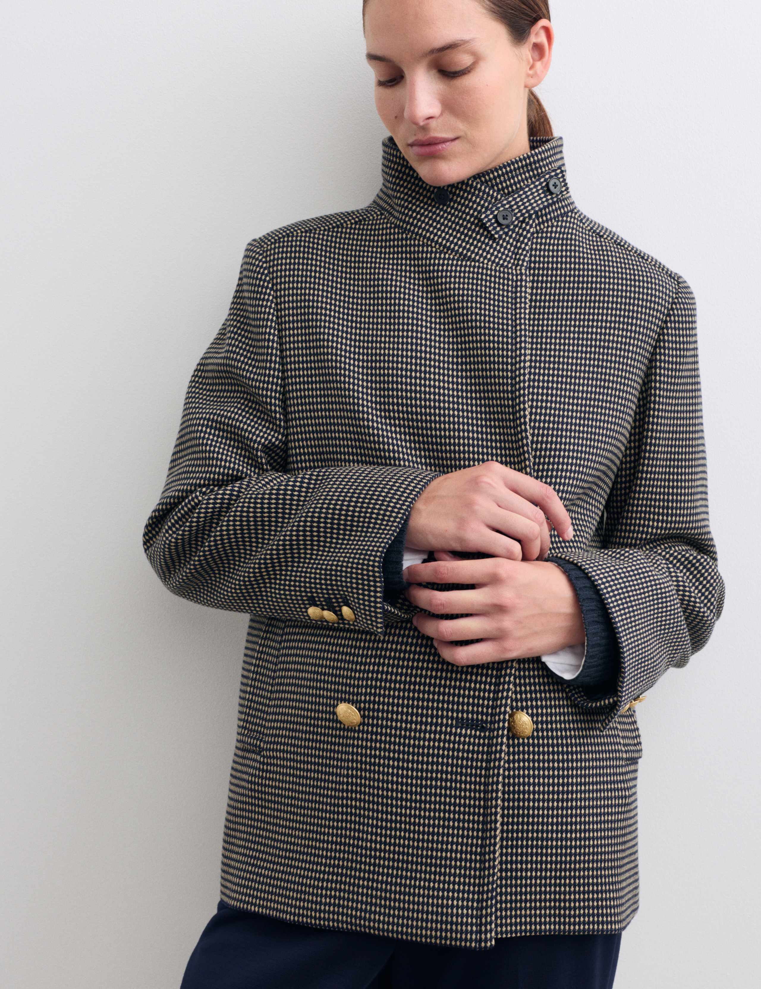 Pure Merino Wool Geometric Short Coat 1 of 7