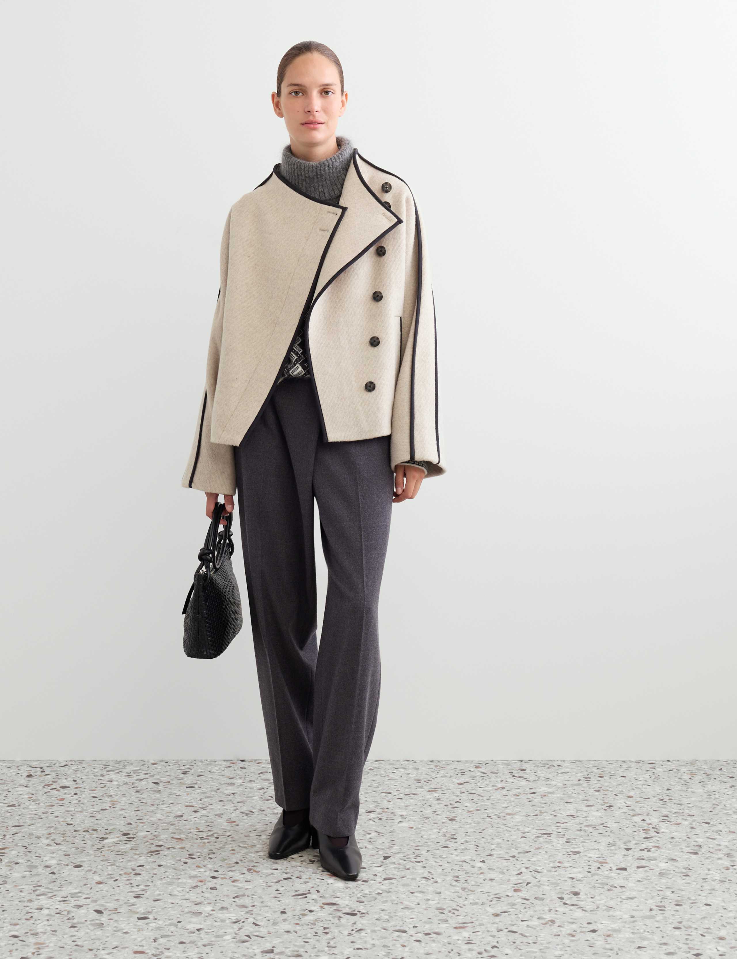 Wool Rich Funnel Neck Short Coat with Lyocell 1 of 8