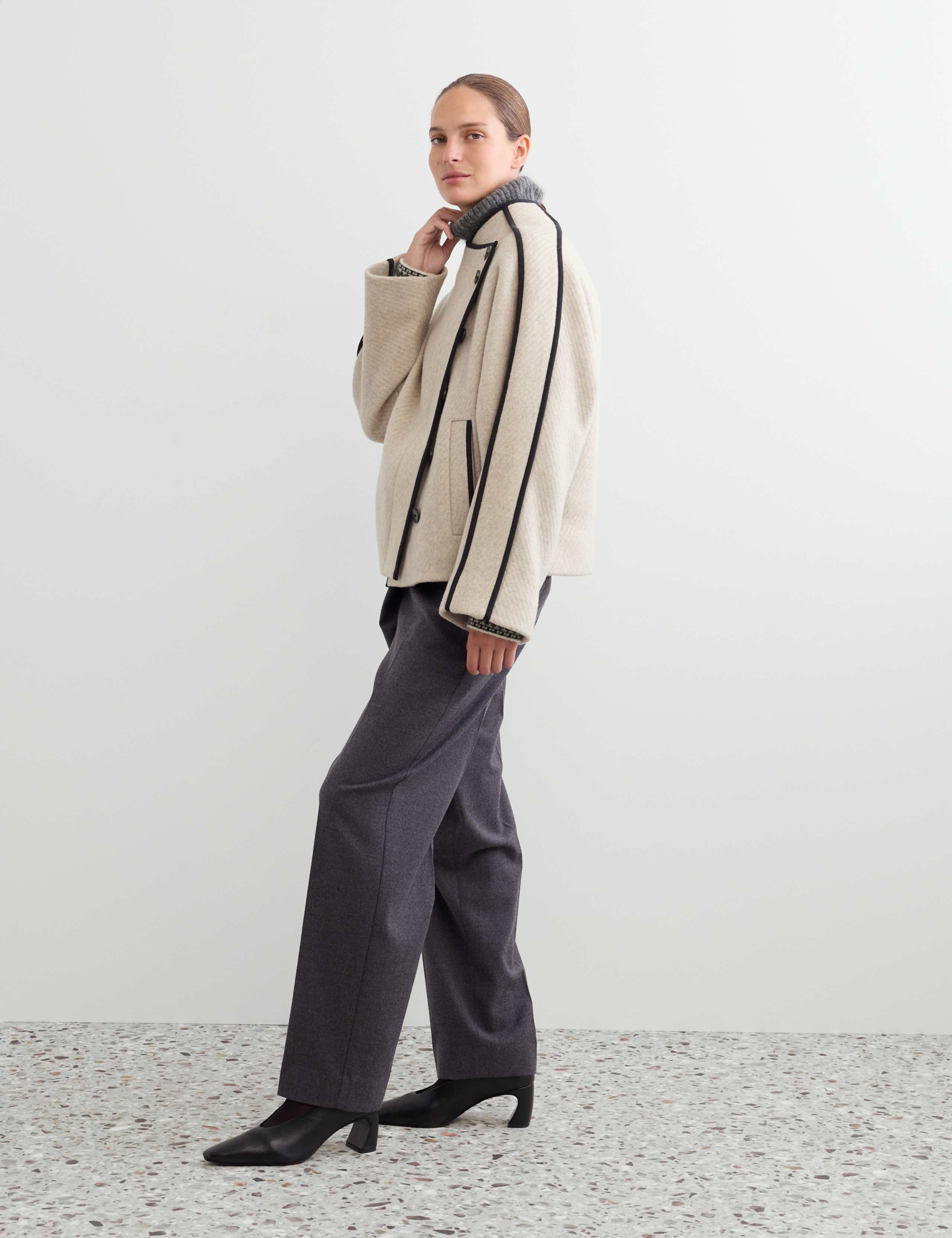 Wool Rich Funnel Neck Short Coat with Lyocell 3 of 8
