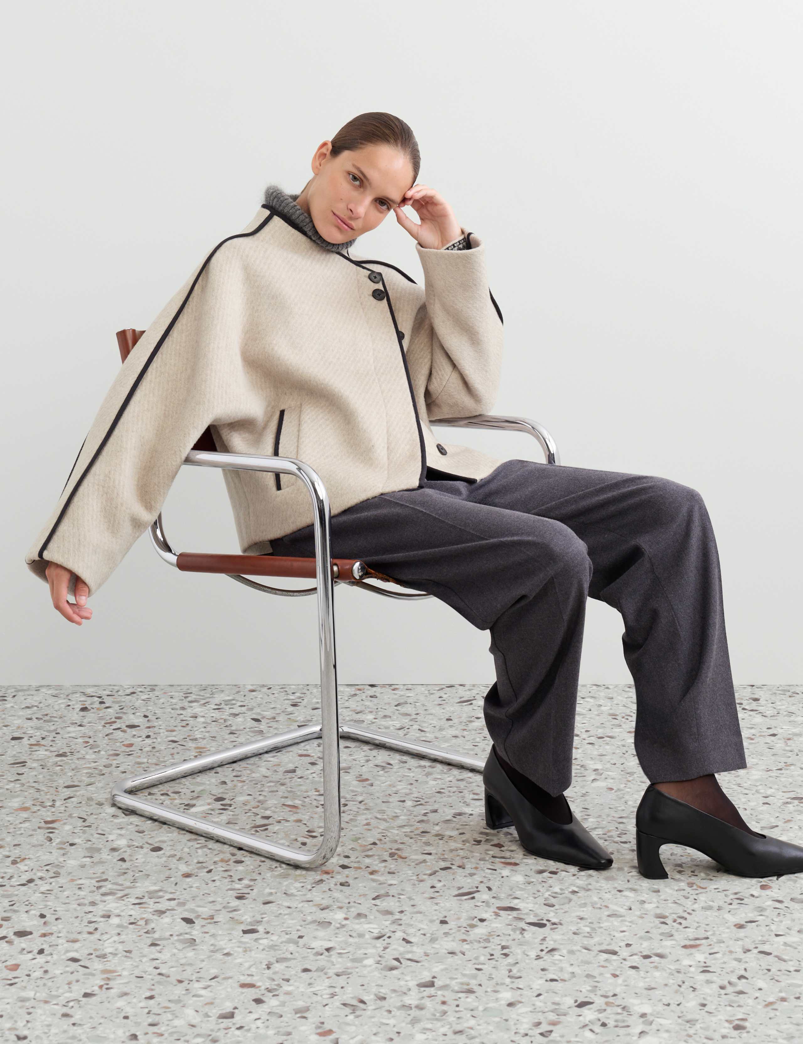 Wool Rich Funnel Neck Short Coat with Lyocell 6 of 8