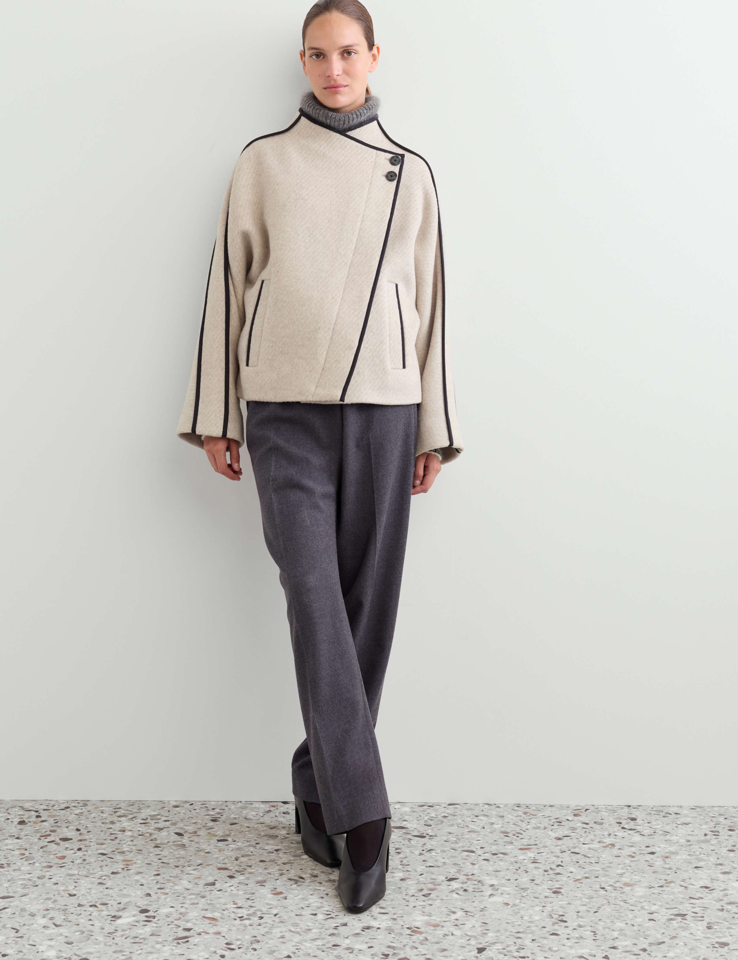 Wool Rich Funnel Neck Short Coat with Lyocell 7 of 8