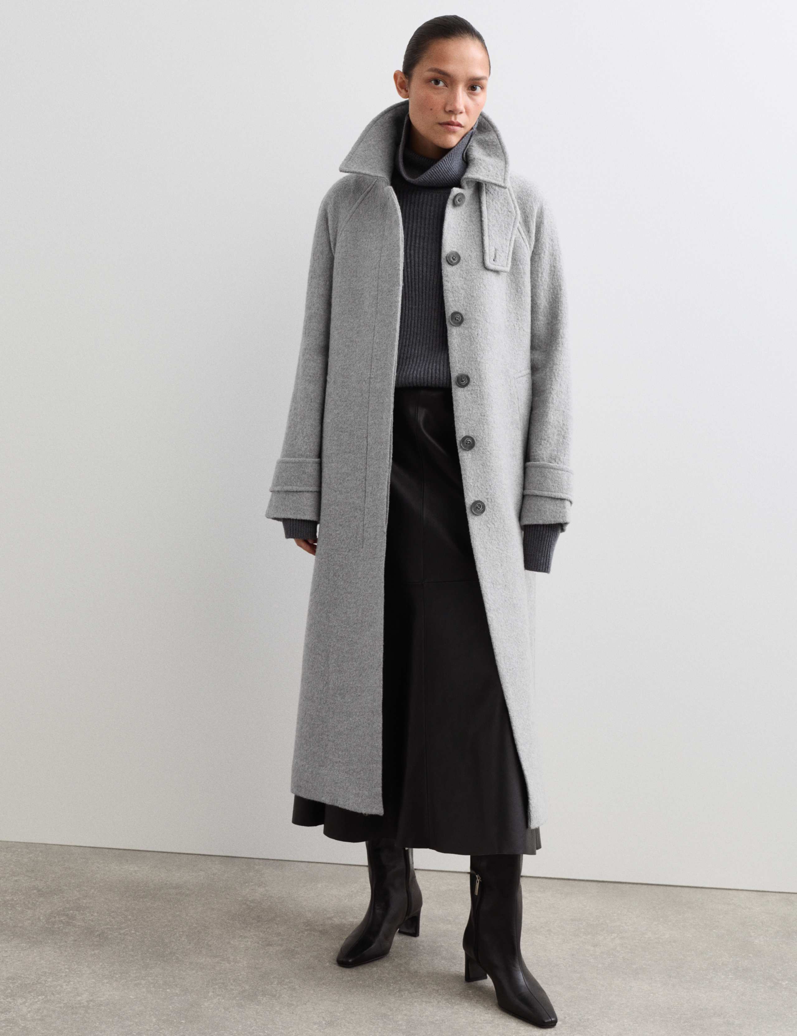 Wool Blend Belted Longline Tailored Coat 1 of 8