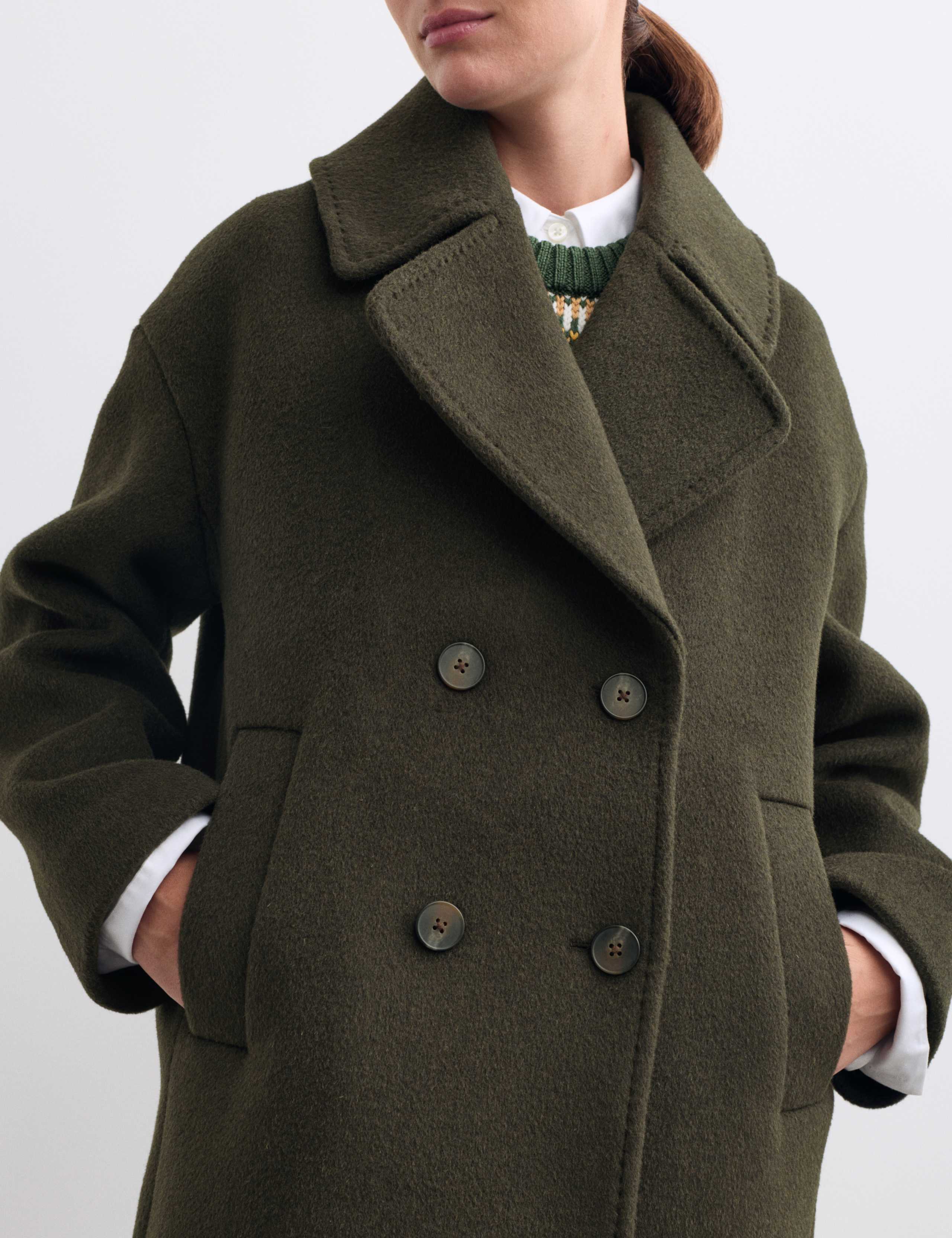 Pure Wool Double Breasted Short Cocoon Coat 4 of 8