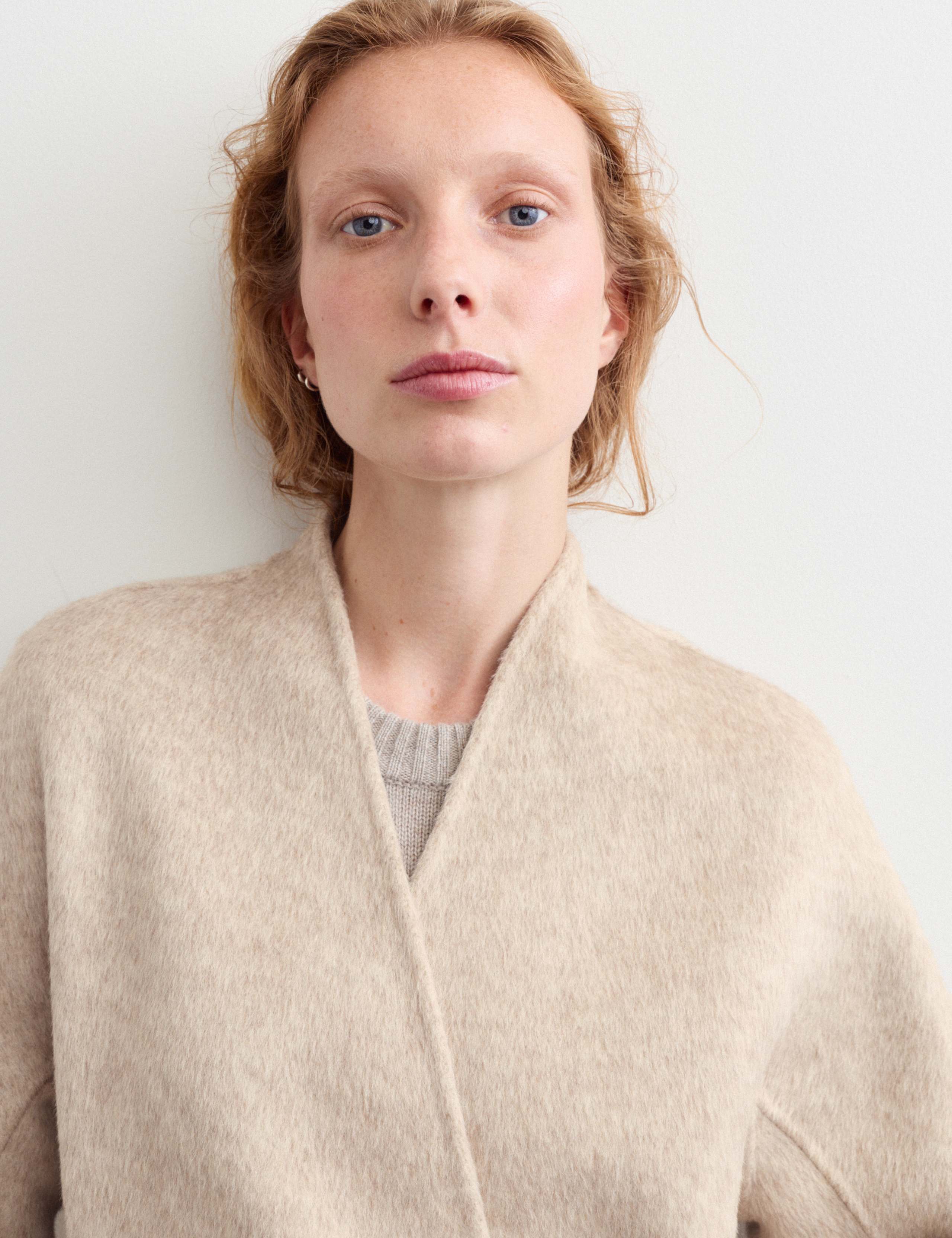 Wool With Cashmere Collarless Longline Coat 4 of 8