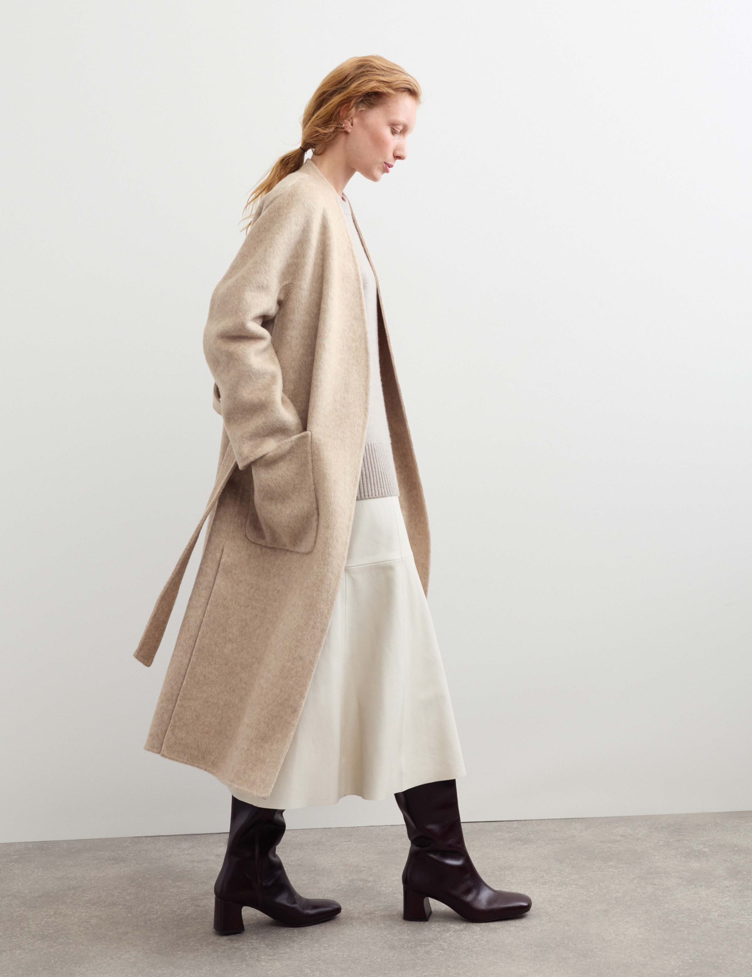 Wool With Cashmere Collarless Longline Coat 5 of 8