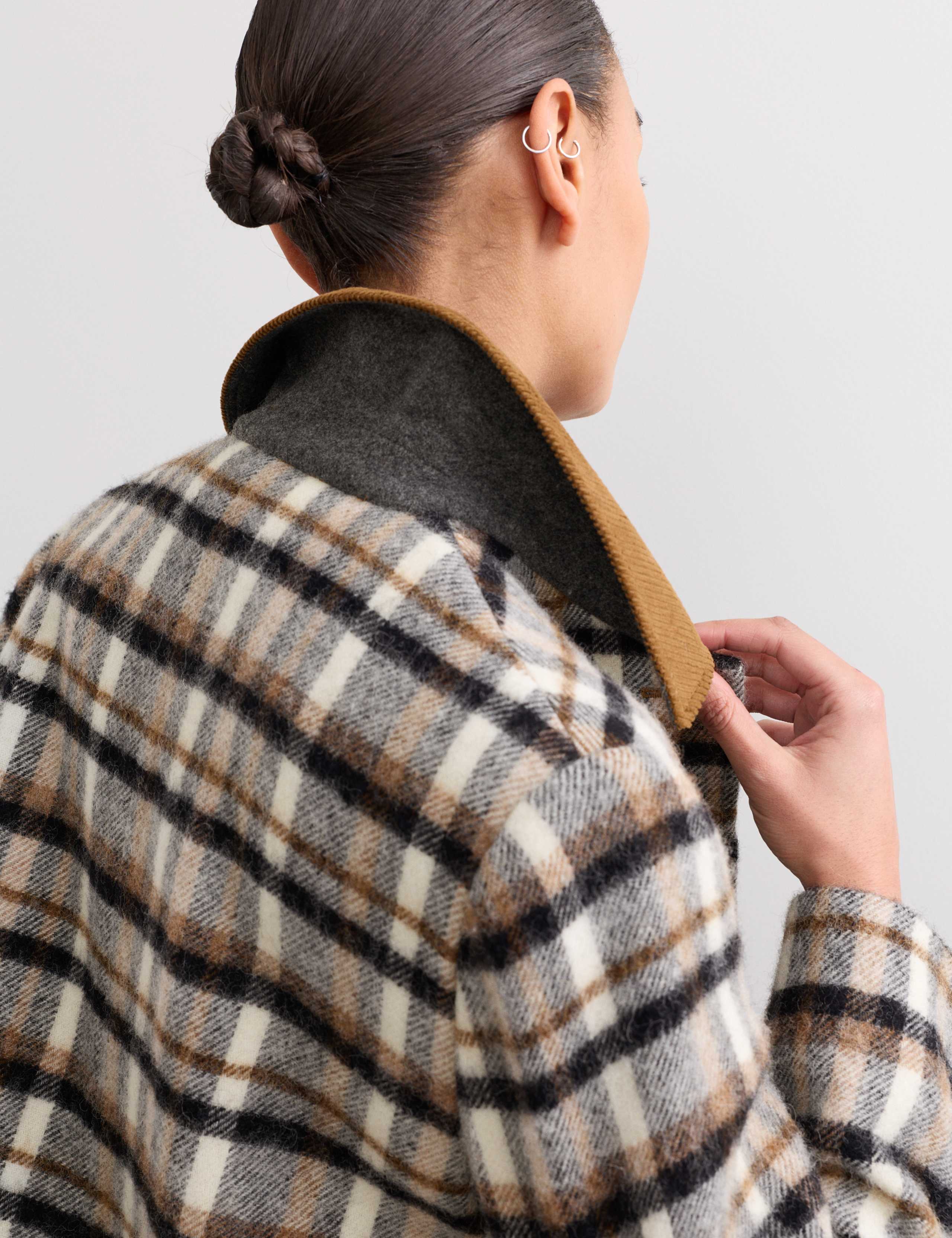 Pure Wool Checked Cord Collar Short Jacket 4 of 7