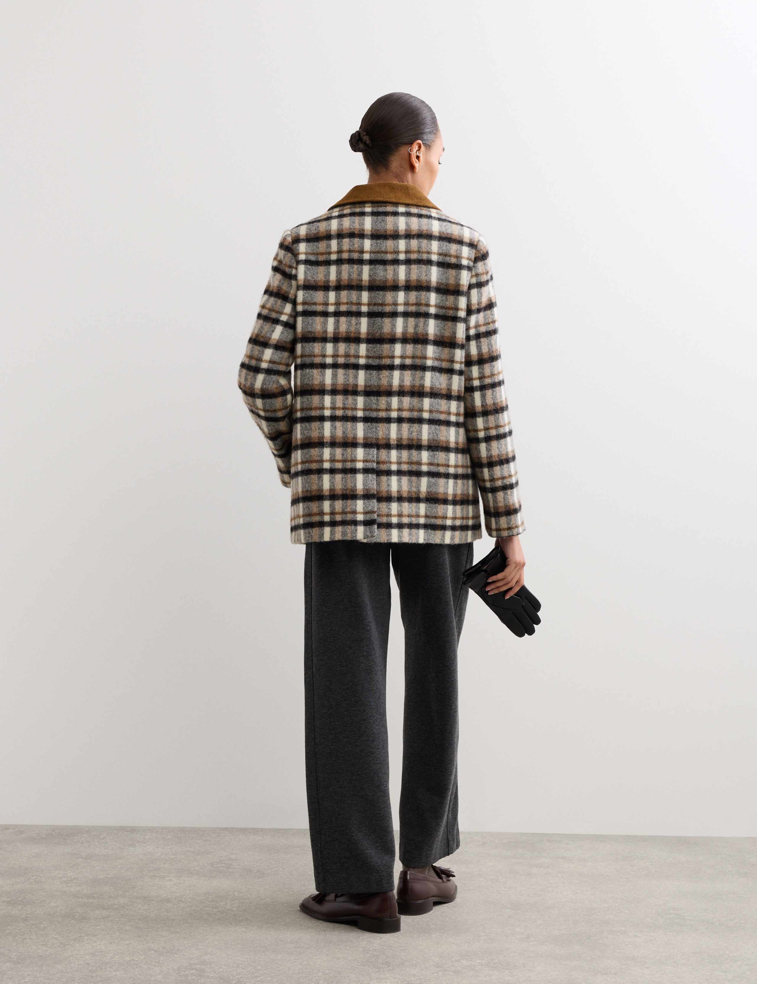 Pure Wool Checked Cord Collar Short Jacket 6 of 7