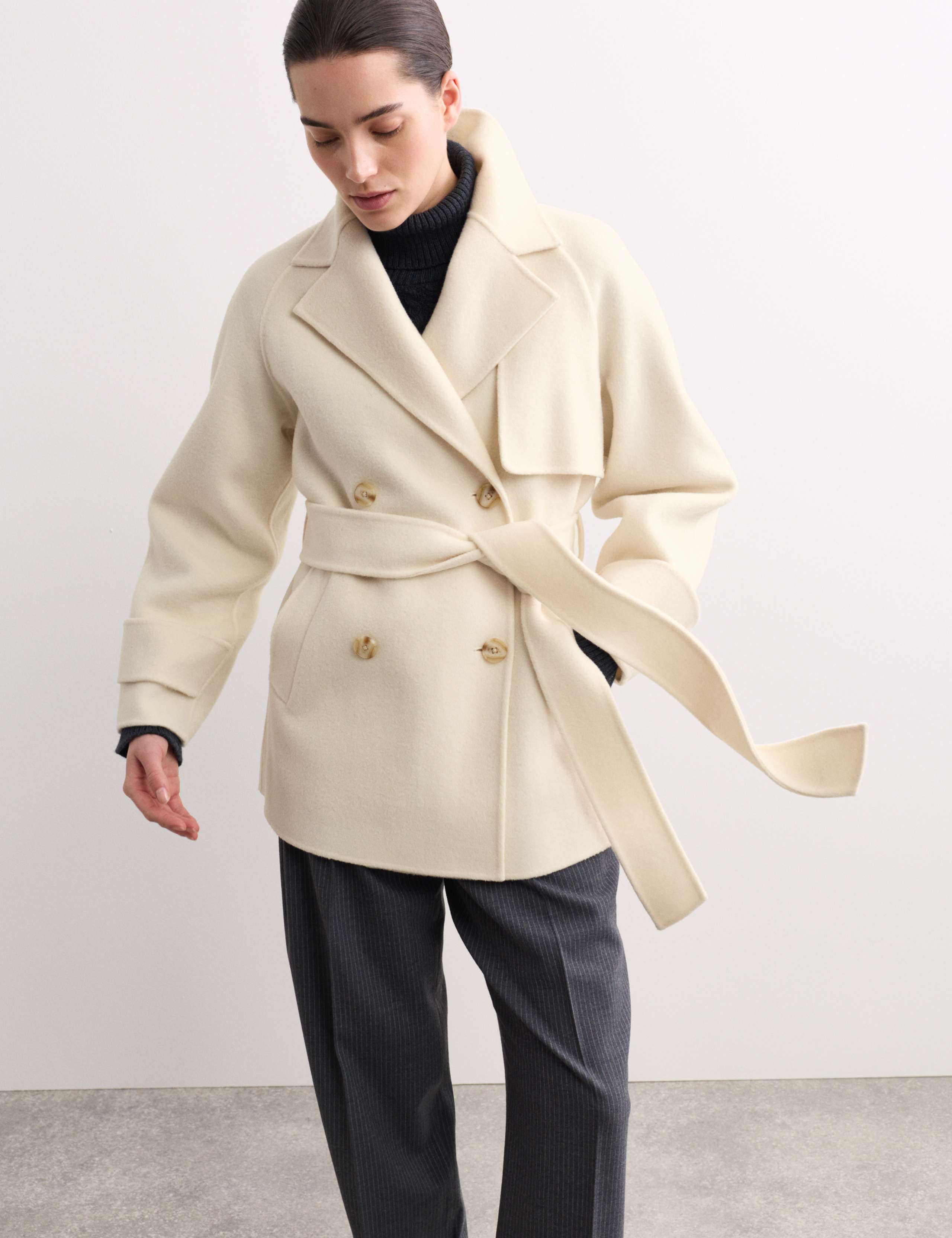 Pure Wool Belted Short Trench Coat 3 of 7