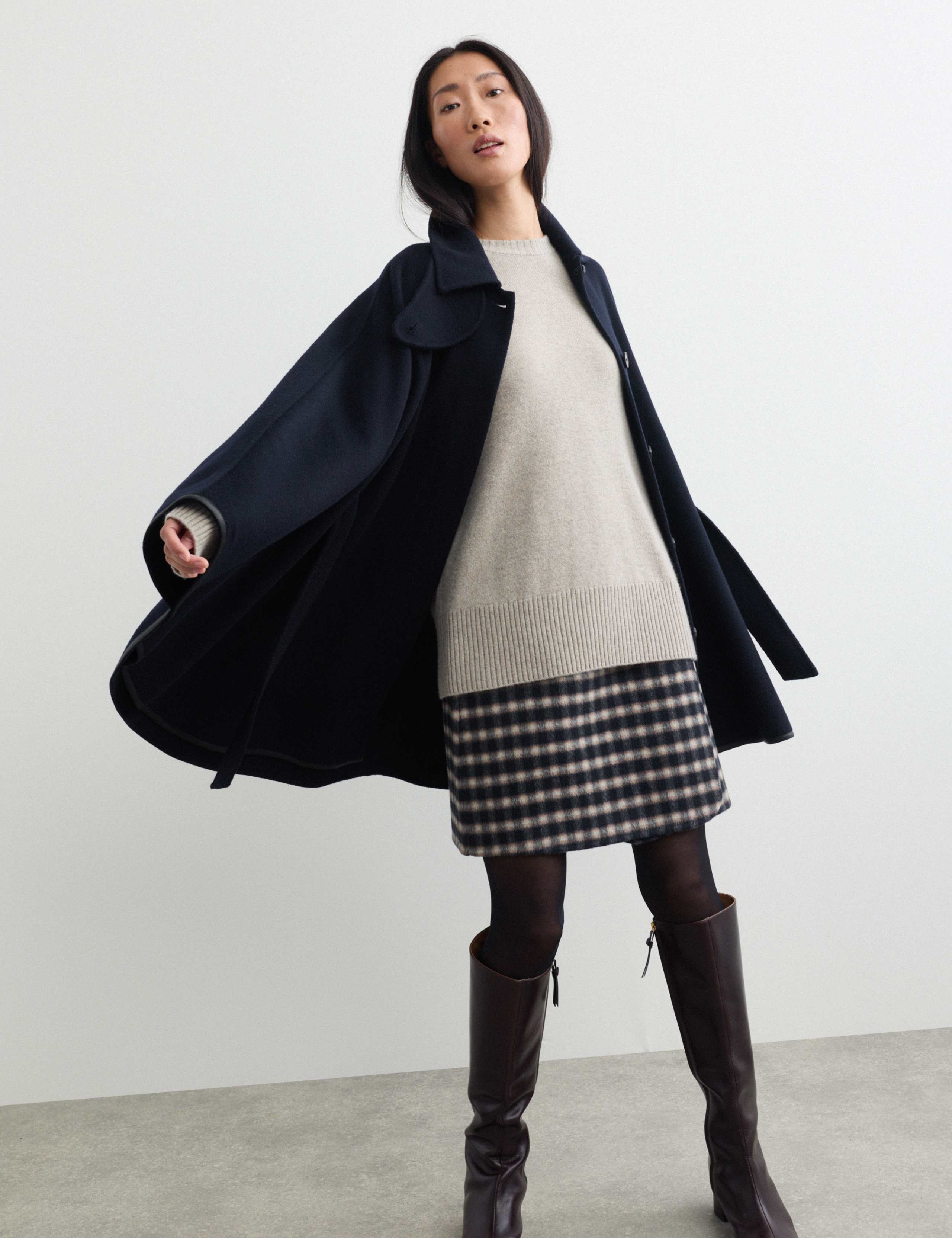 Pure Wool Oversized Wrap Coat with Leather Trim 4 of 8