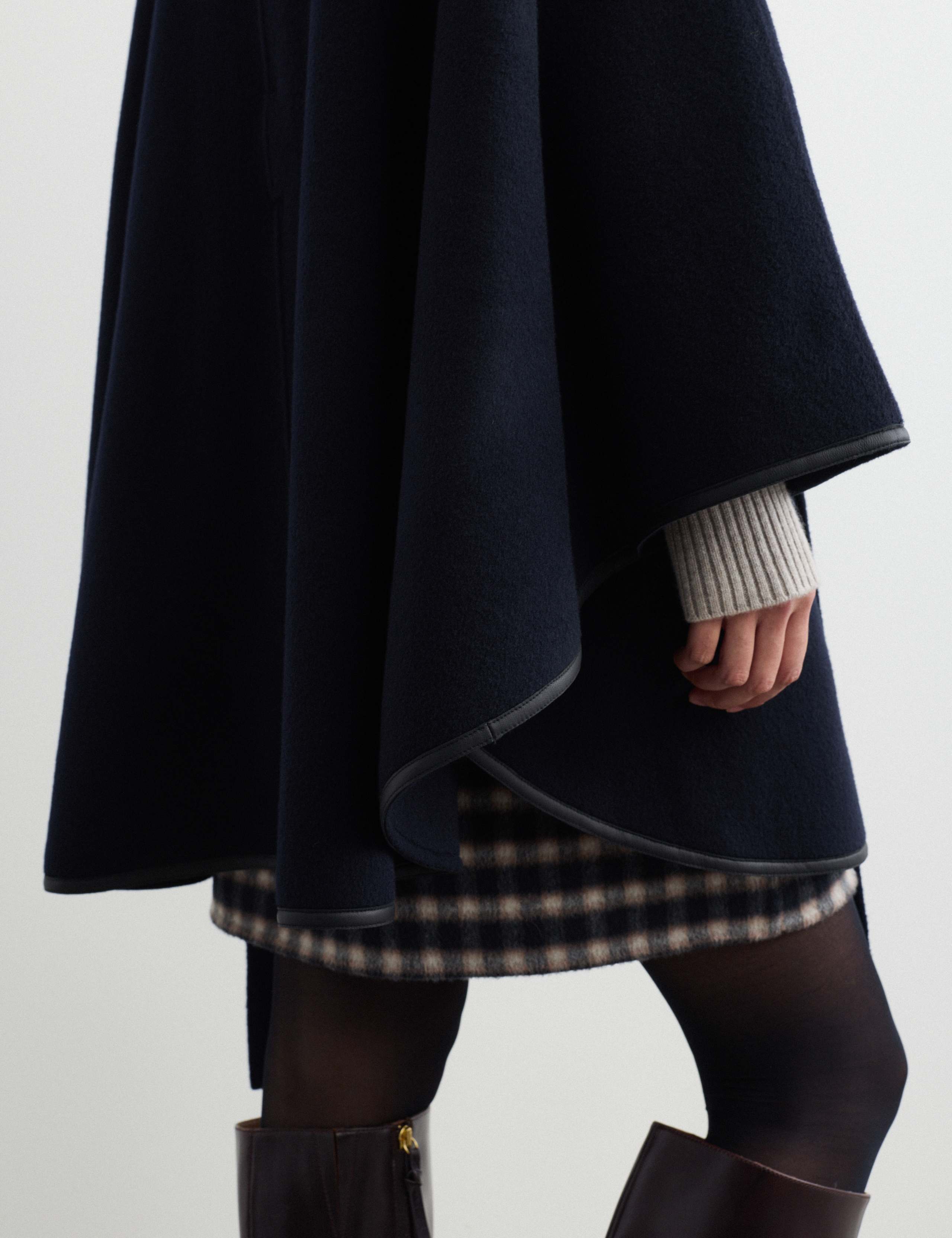 Pure Wool Oversized Wrap Coat with Leather Trim 5 of 8