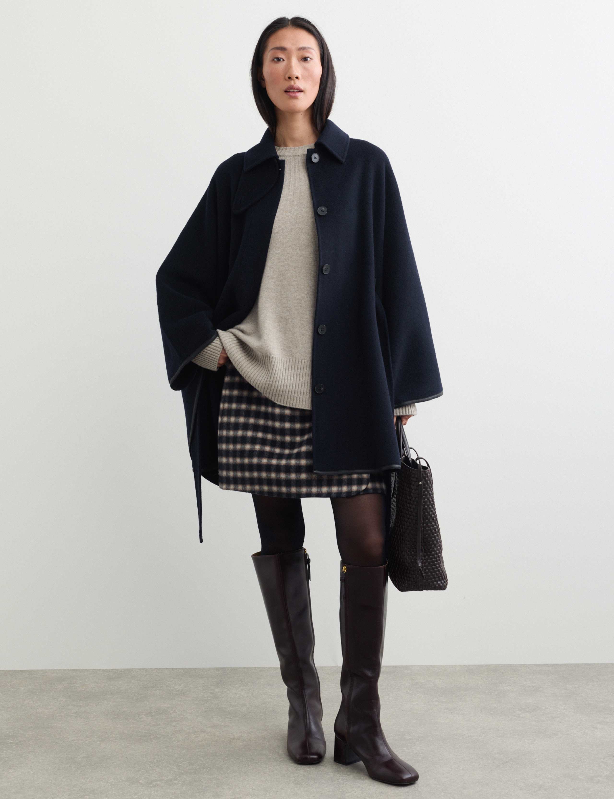 Pure Wool Oversized Wrap Coat with Leather Trim 6 of 8