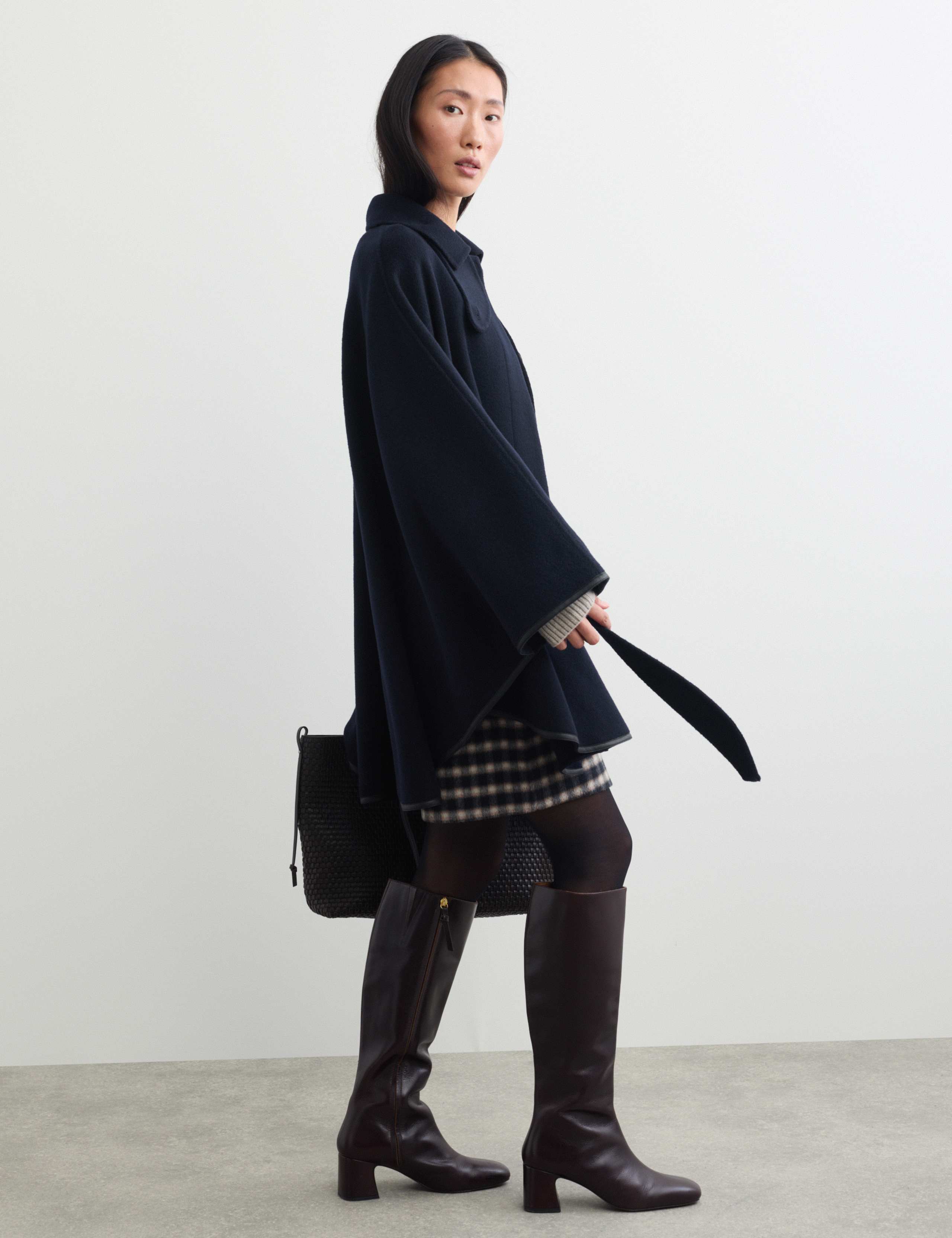 Pure Wool Oversized Wrap Coat with Leather Trim 7 of 8