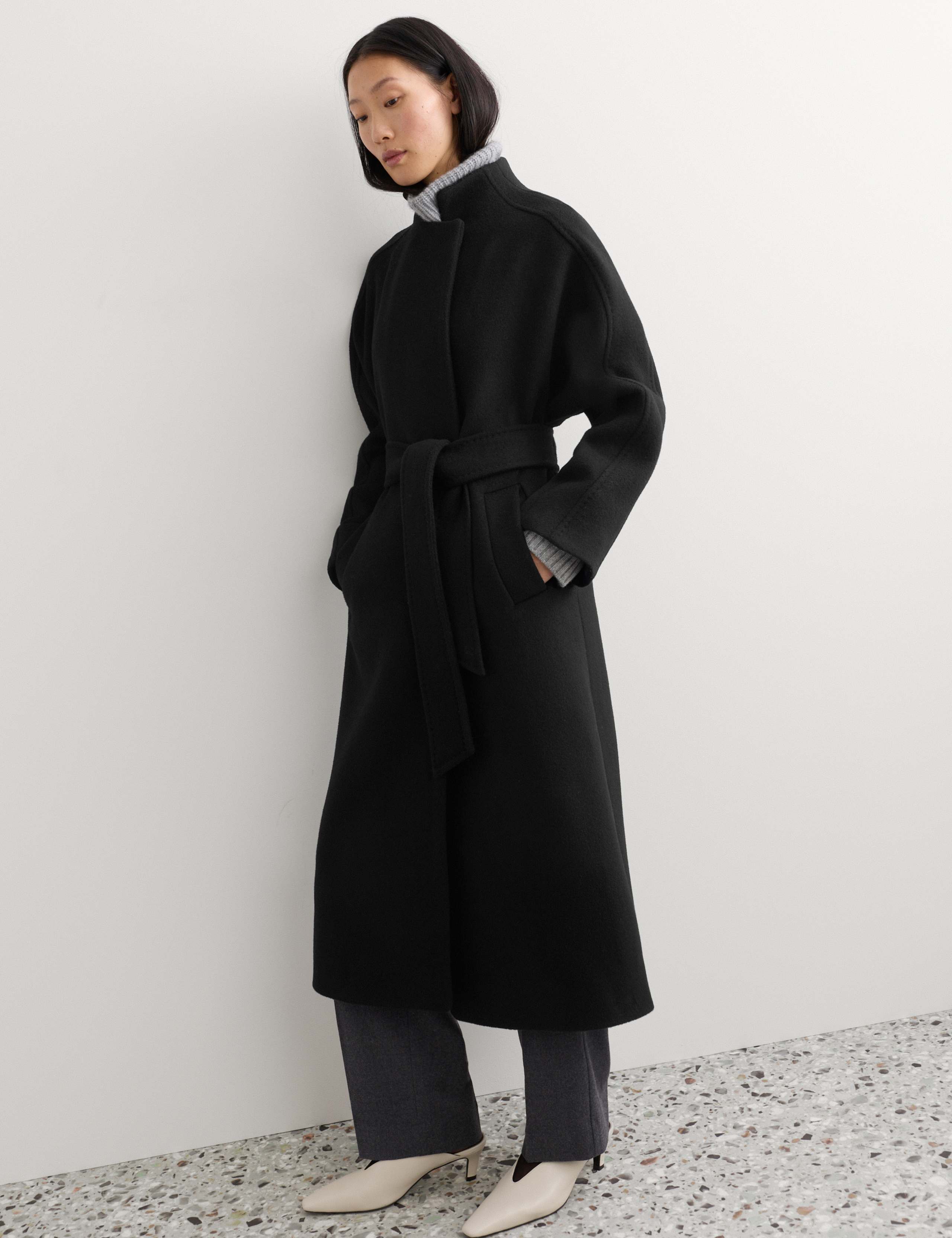 Pure Wool Funnel Neck Longline Wrap Coat 1 of 9