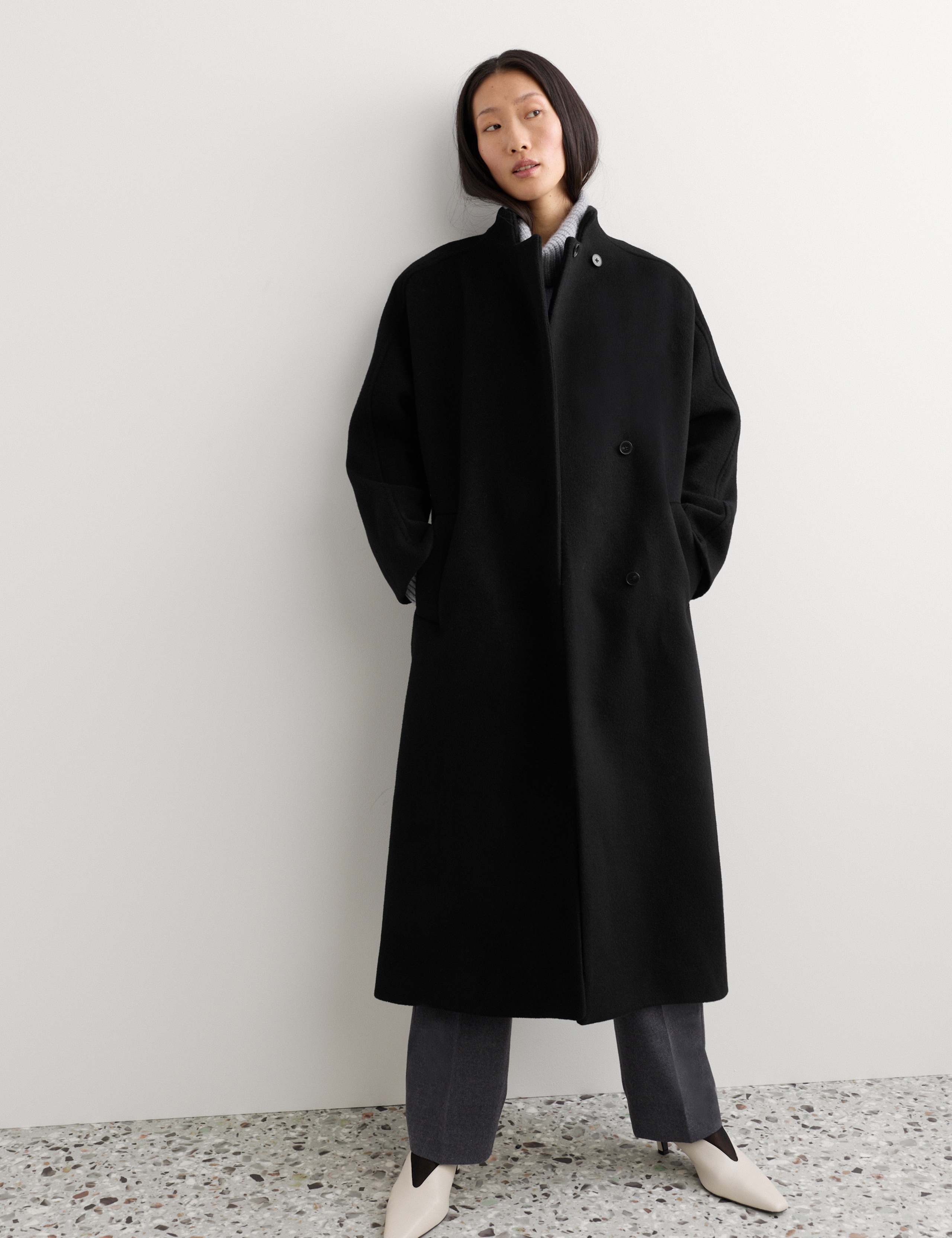Pure Wool Funnel Neck Longline Wrap Coat 6 of 9