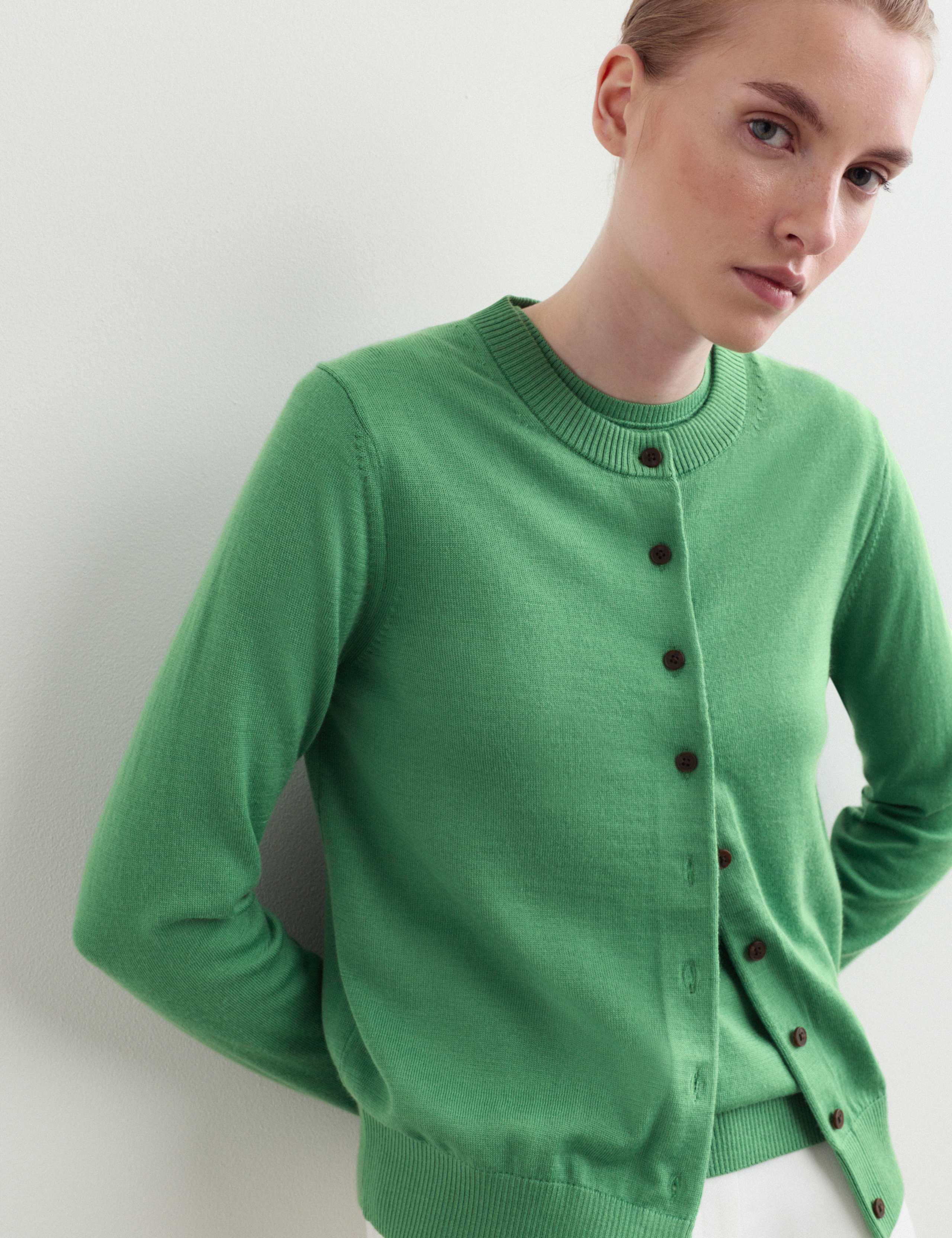 Merino Wool With Silk Crew Neck Cardigan 5 of 7