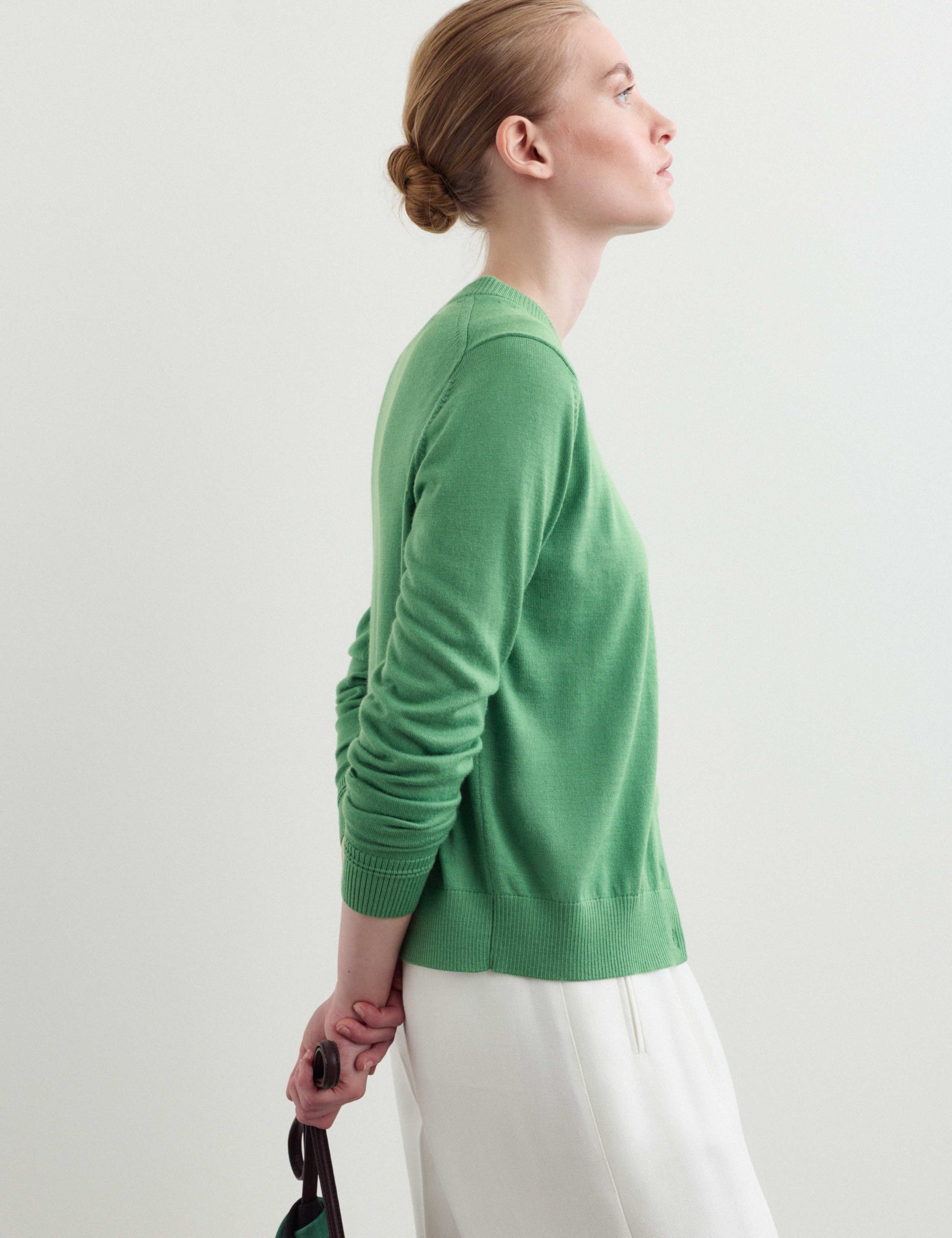 Merino Wool With Silk Crew Neck Cardigan 6 of 7