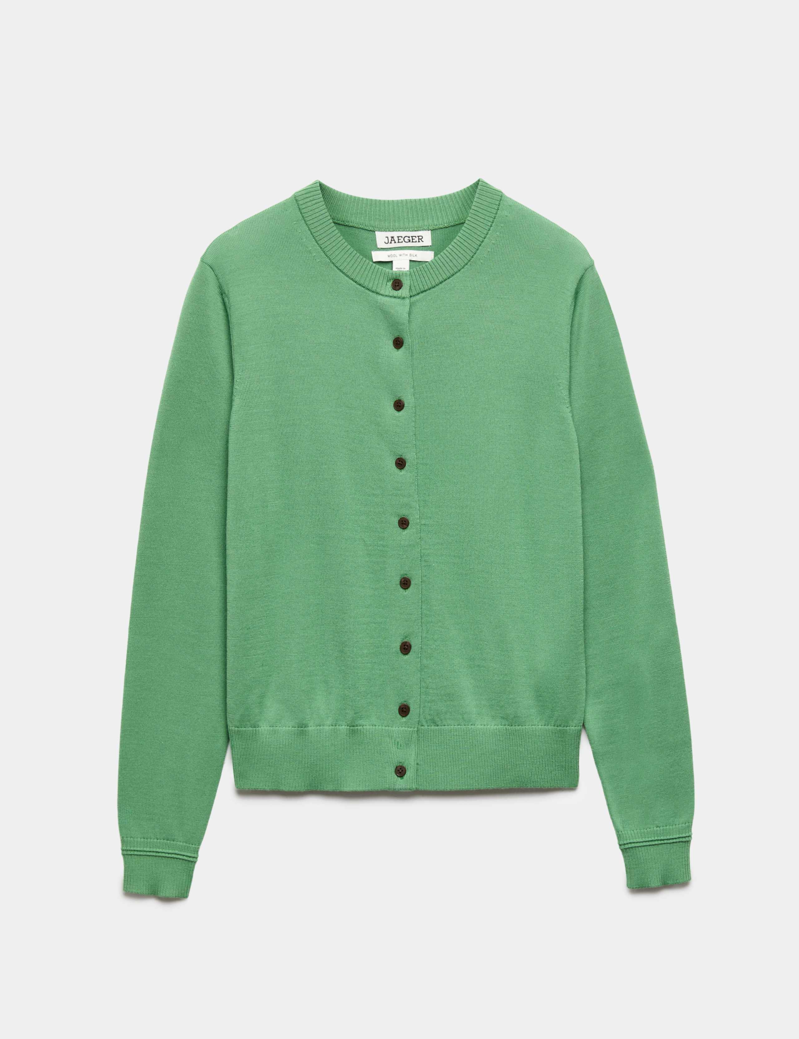 Merino Wool With Silk Crew Neck Cardigan 2 of 7