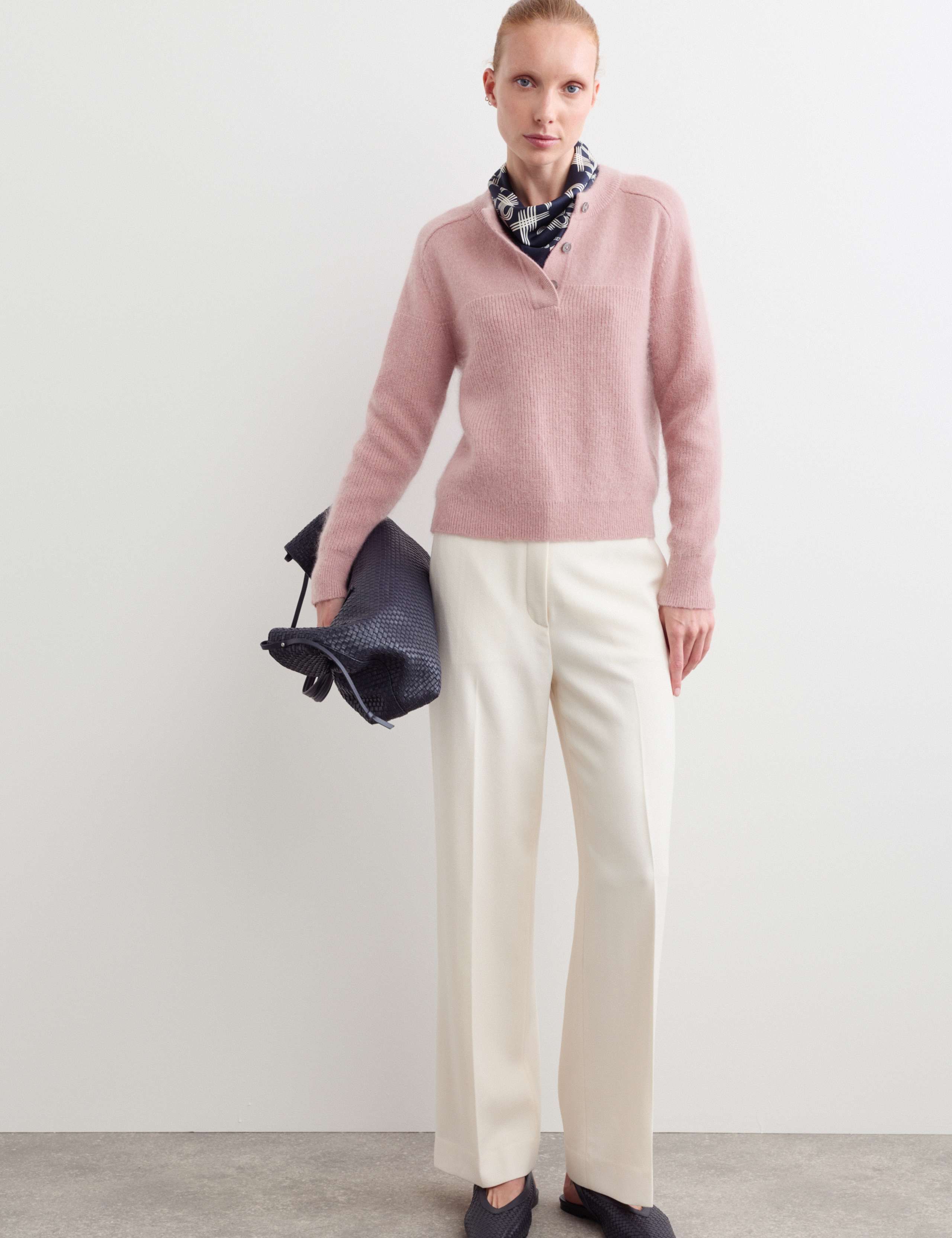 Wool Blend Crew Neck Button Detail Jumper 3 of 7