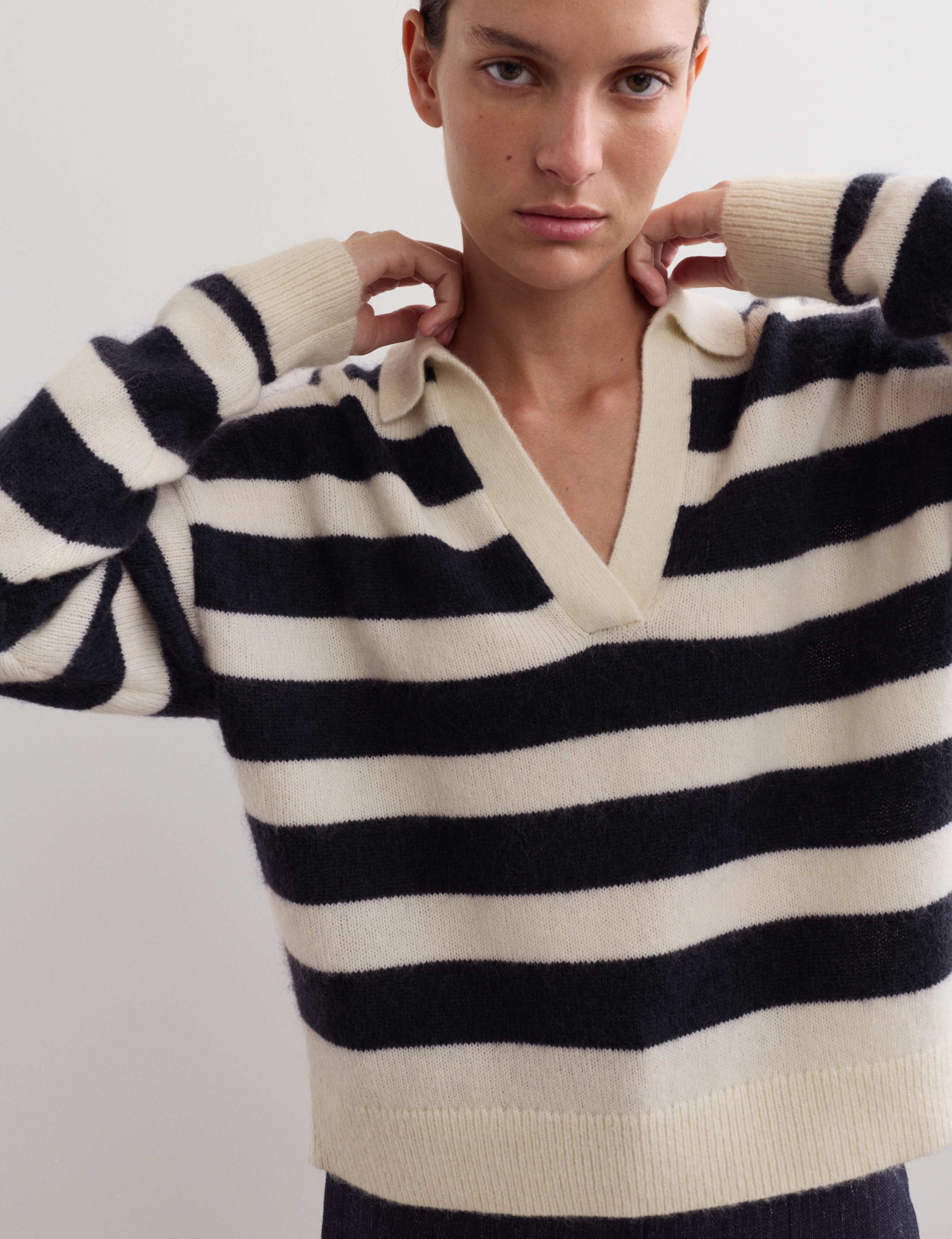 Mohair Blend Polo Collar Stripe Jumper 3 of 7