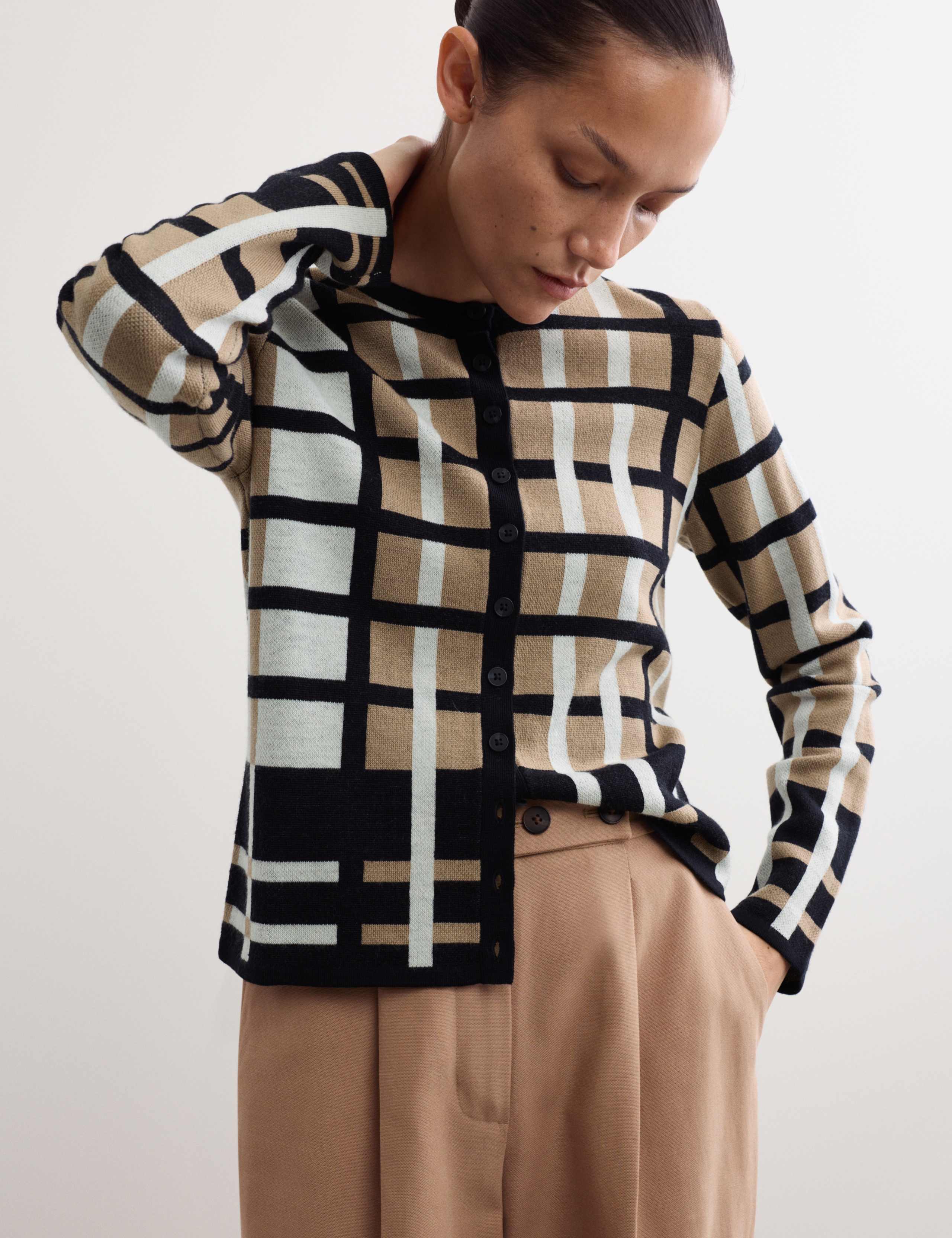 Merino Jacquard Check Co-ord Cardigan 1 of 7