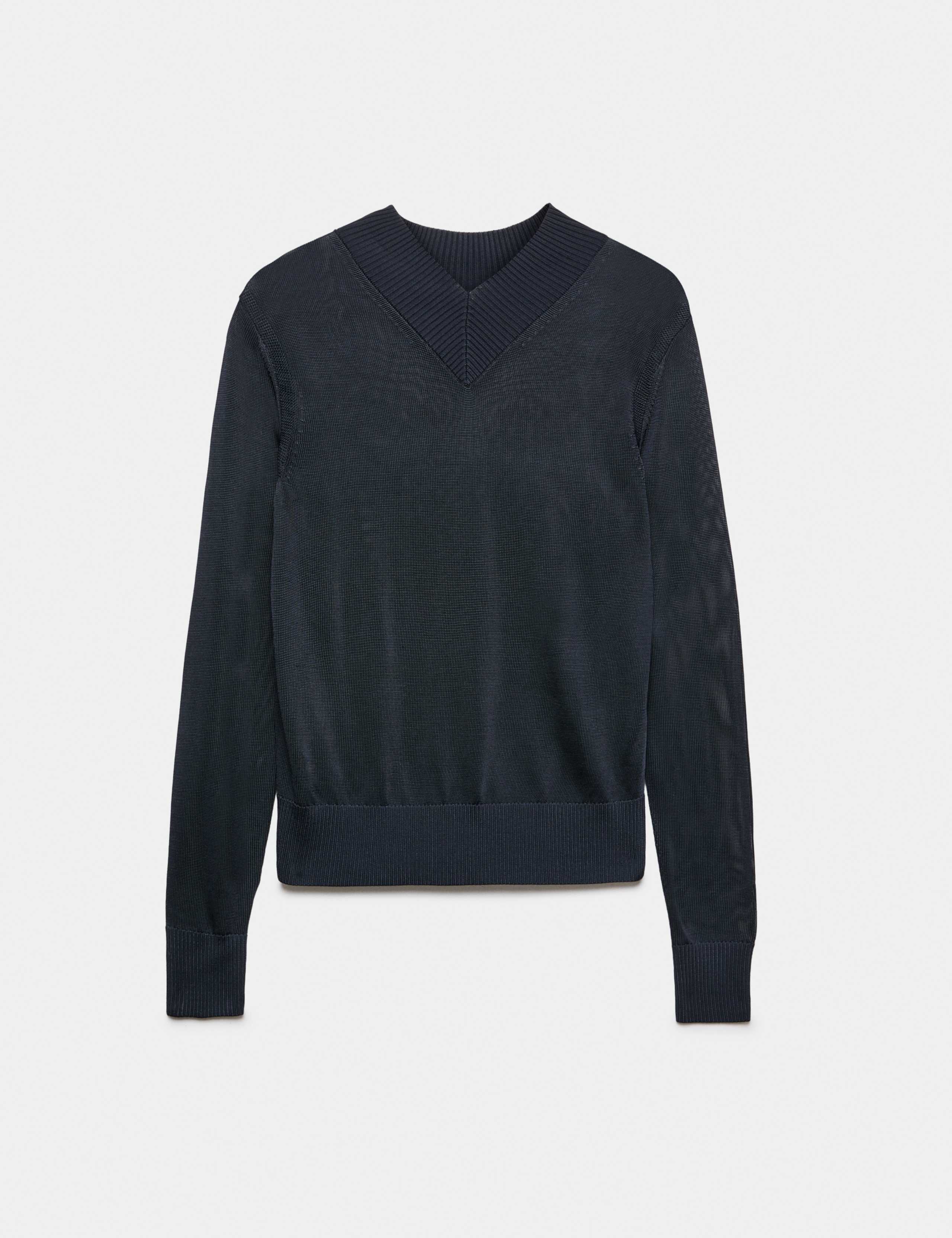 Ribbed High Shine V Neck Jumper 2 of 7