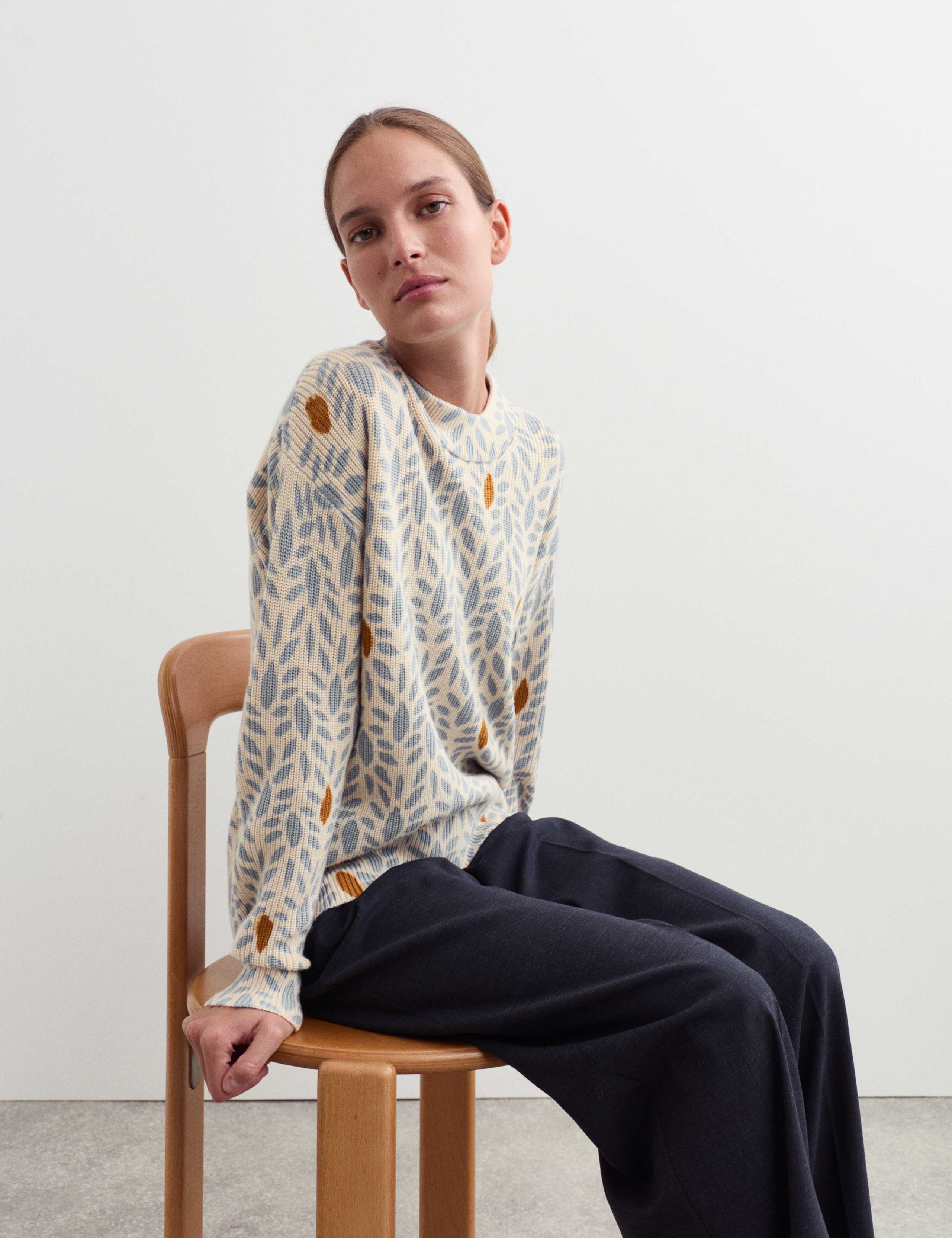 Pure Merino Wool Leaf Print Crew Neck Jumper 6 of 7