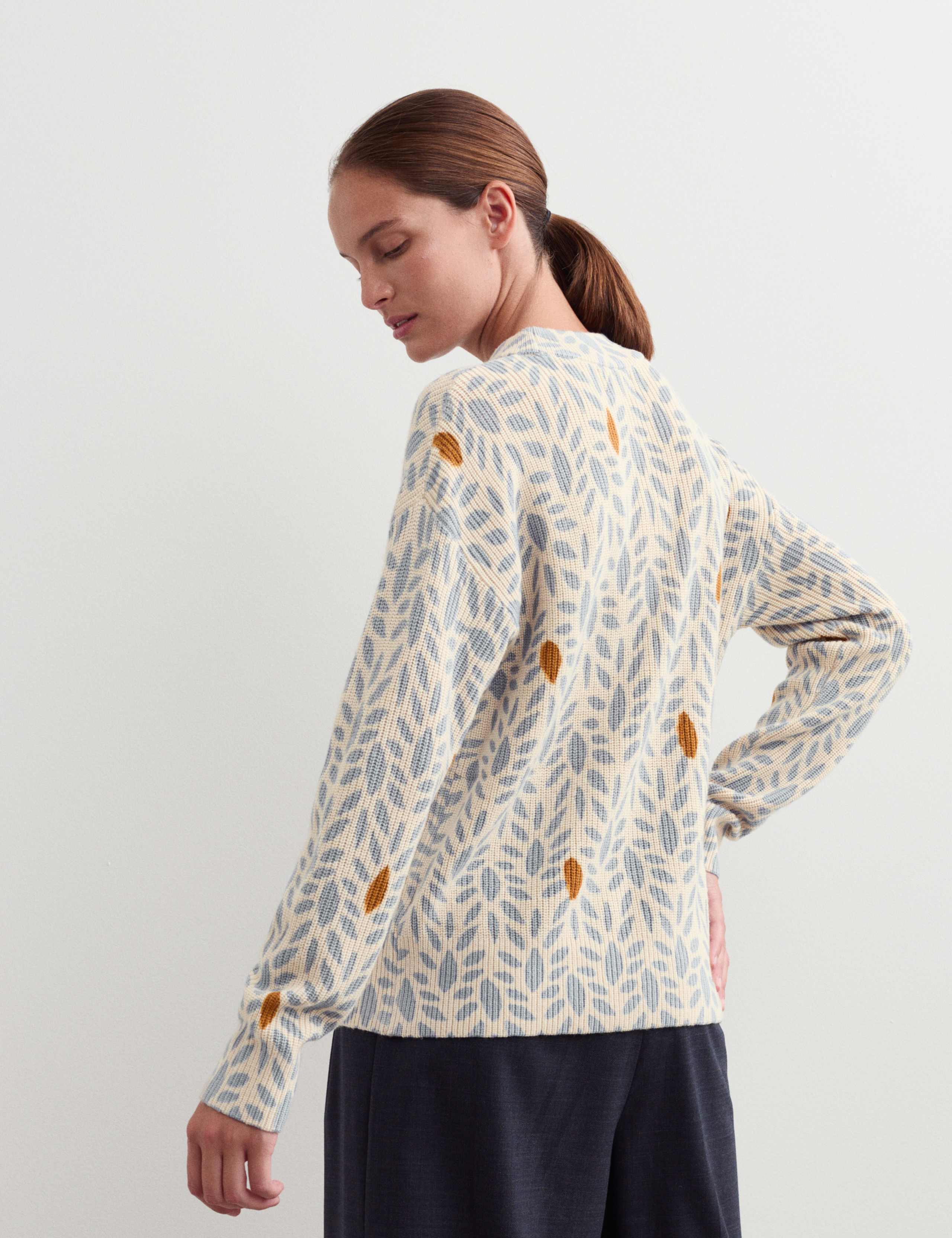 Pure Merino Wool Leaf Print Crew Neck Jumper 7 of 7