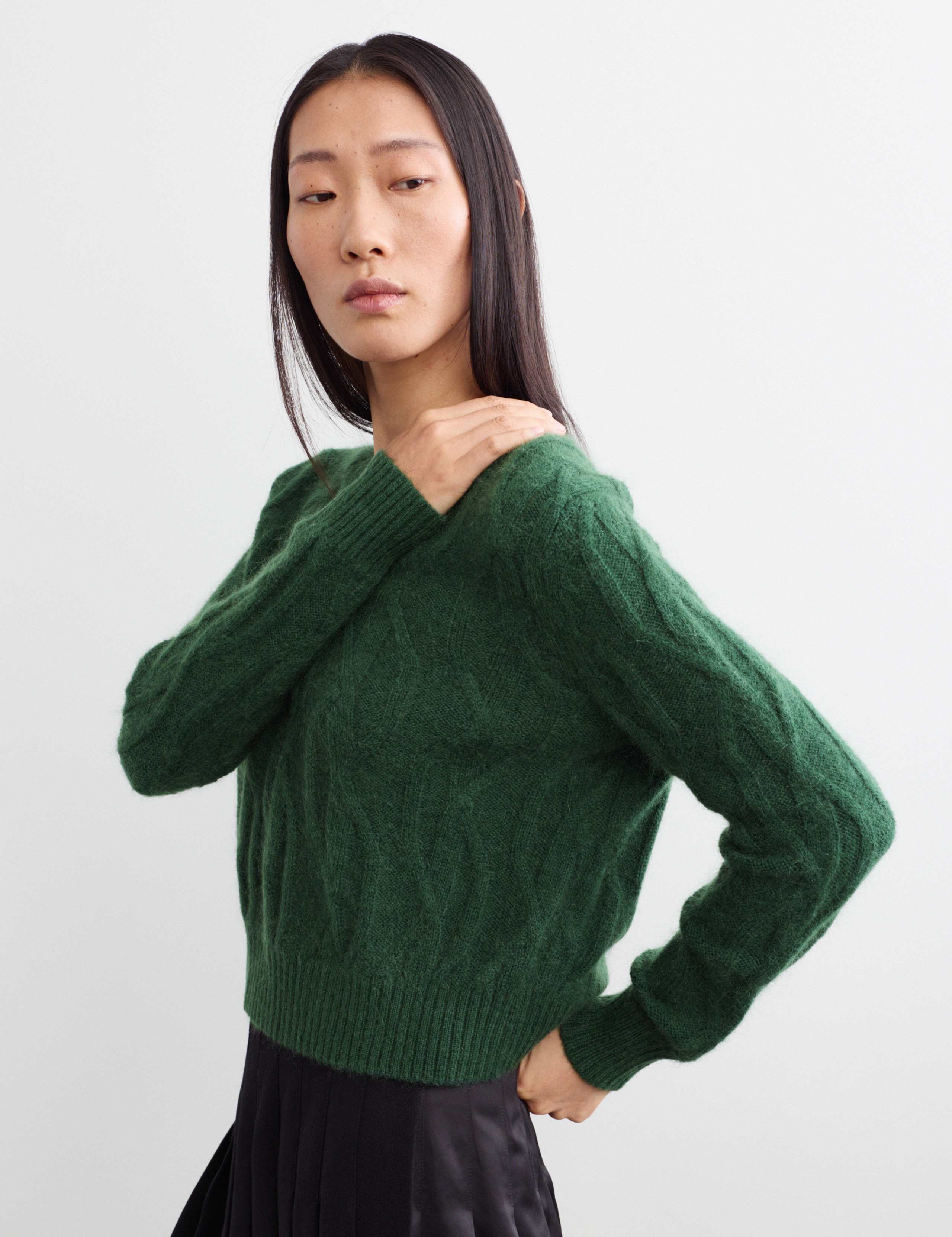 Mohair Cable Knit V Neck Keyhole Jumper 3 of 7