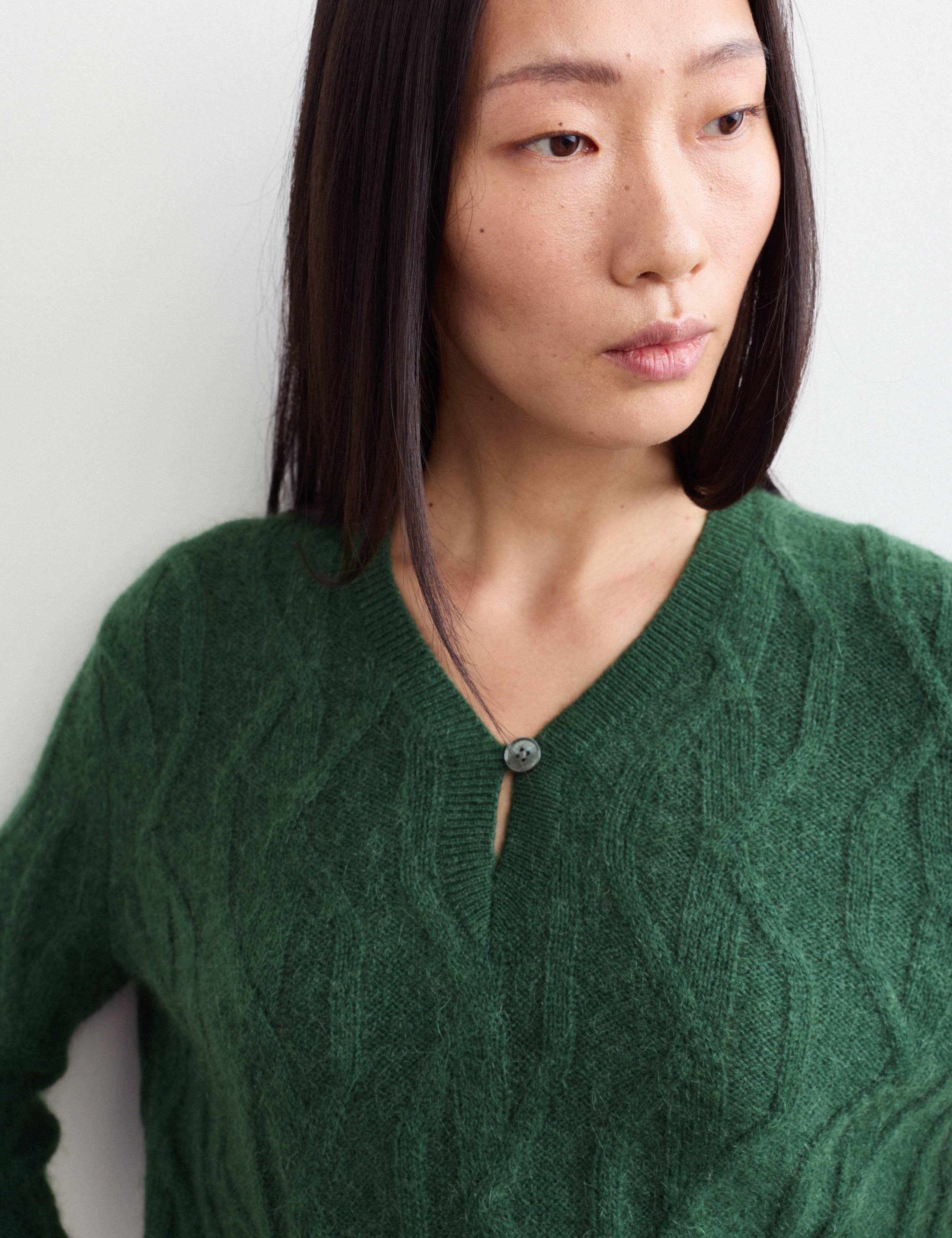 Mohair Cable Knit V Neck Keyhole Jumper 4 of 7