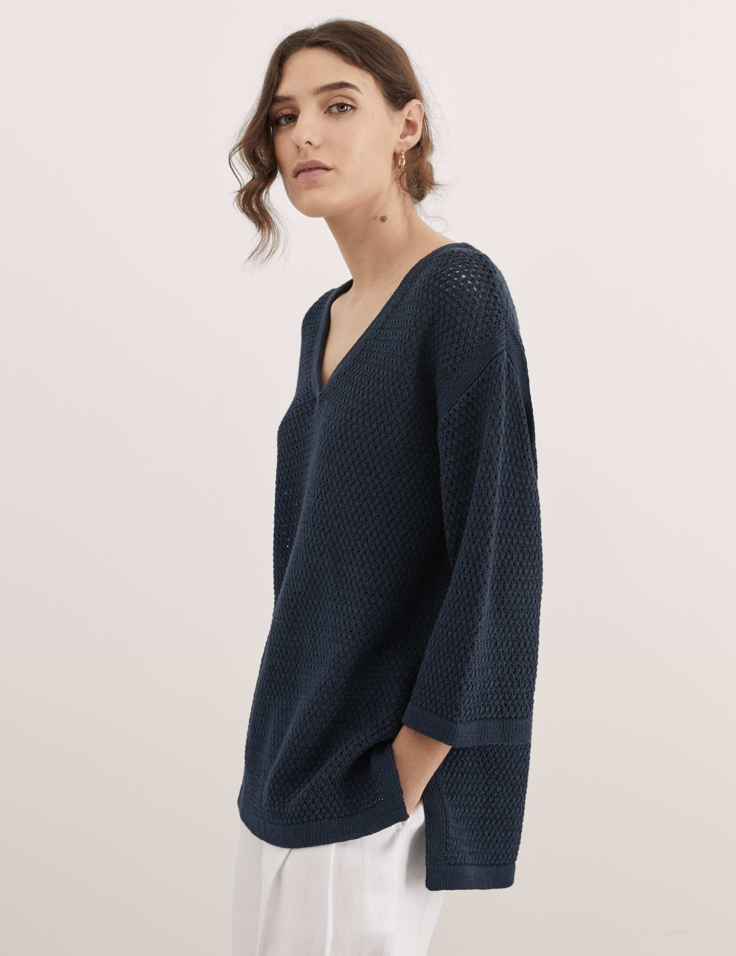 Cotton Rich V-Neck Relaxed Jumper 1 of 7