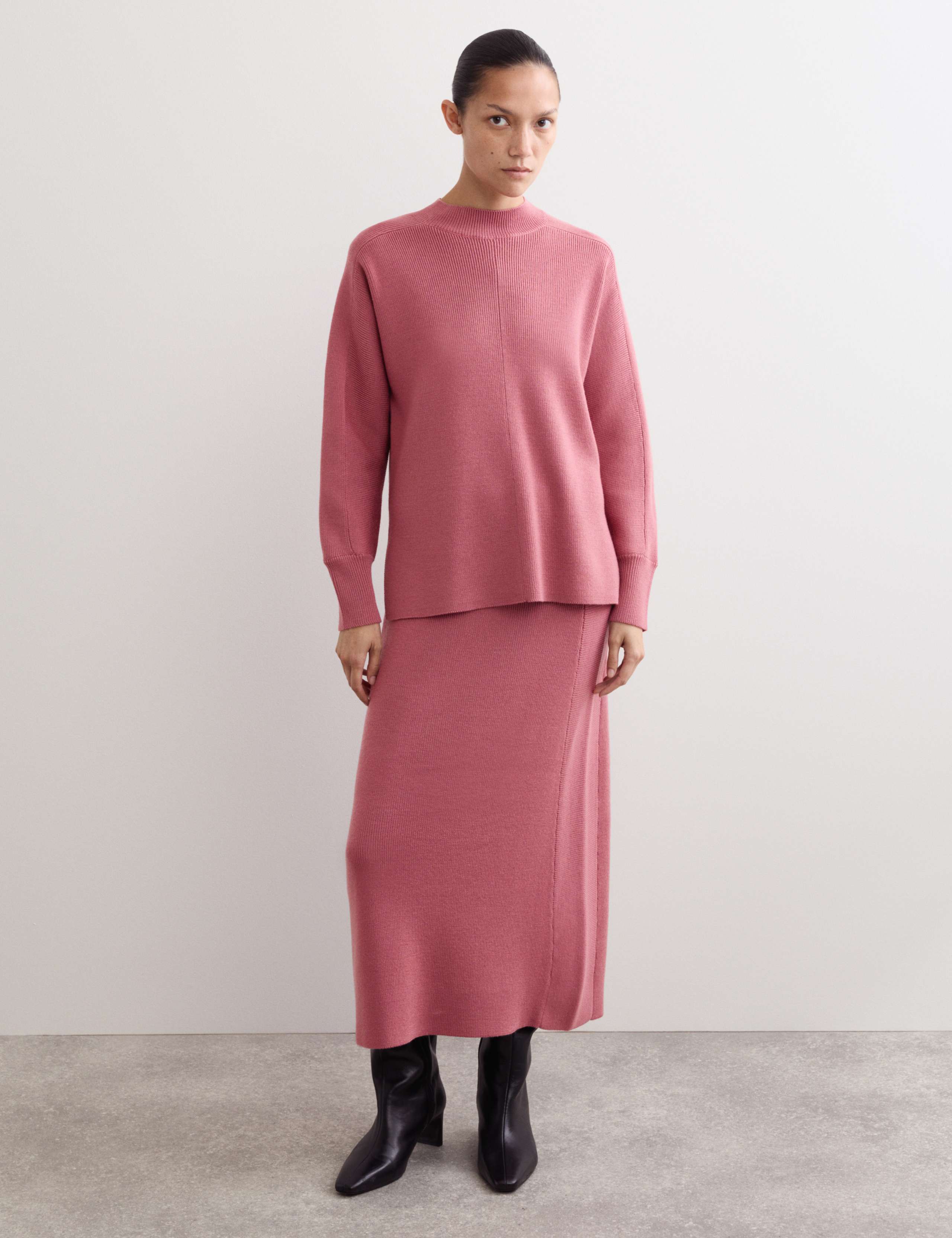 Pure Merino Wool Ribbed Funnel Neck Jumper 1 of 8