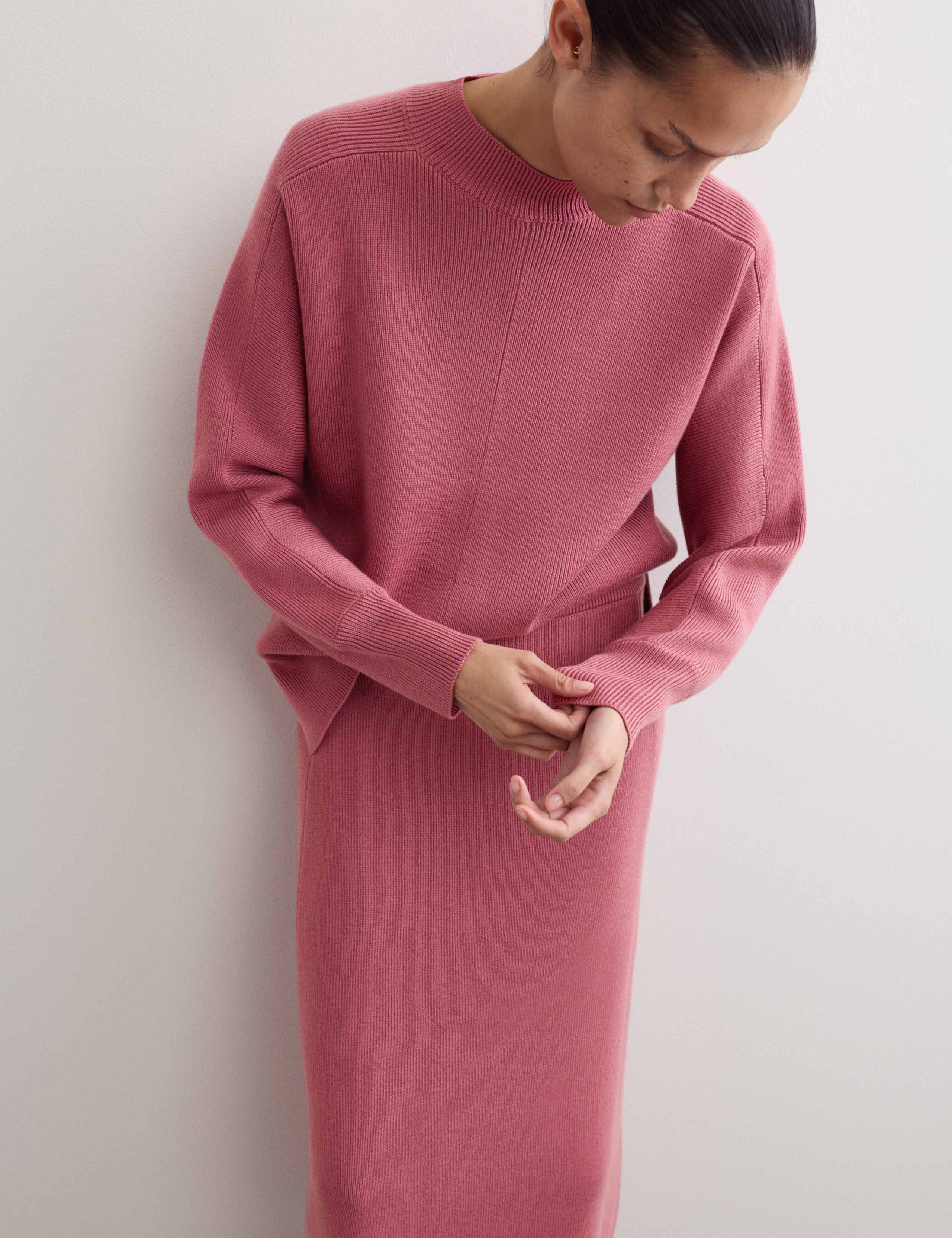 Pure Merino Wool Ribbed Funnel Neck Jumper 5 of 8