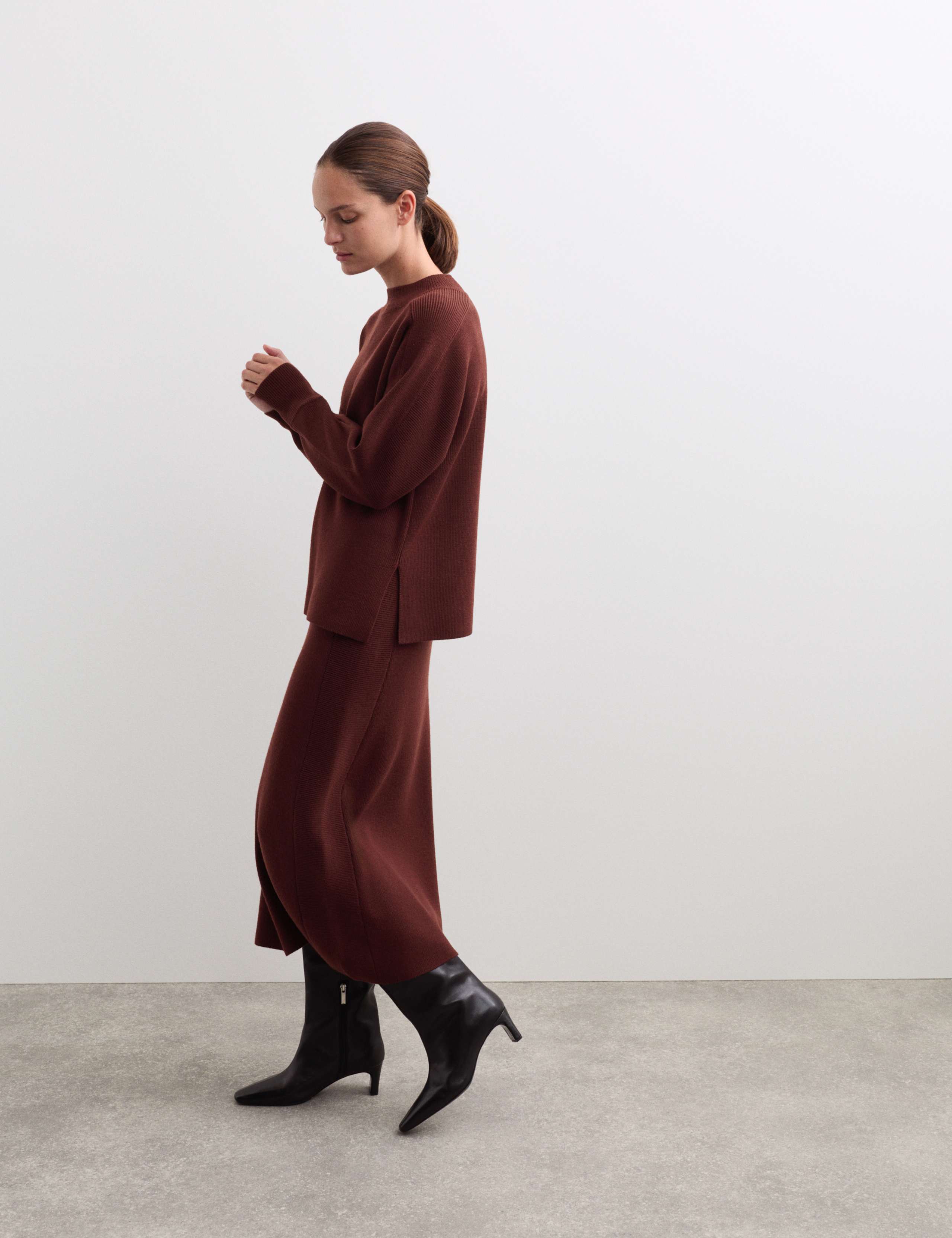 Pure Merino Wool Ribbed Funnel Neck Jumper 5 of 6