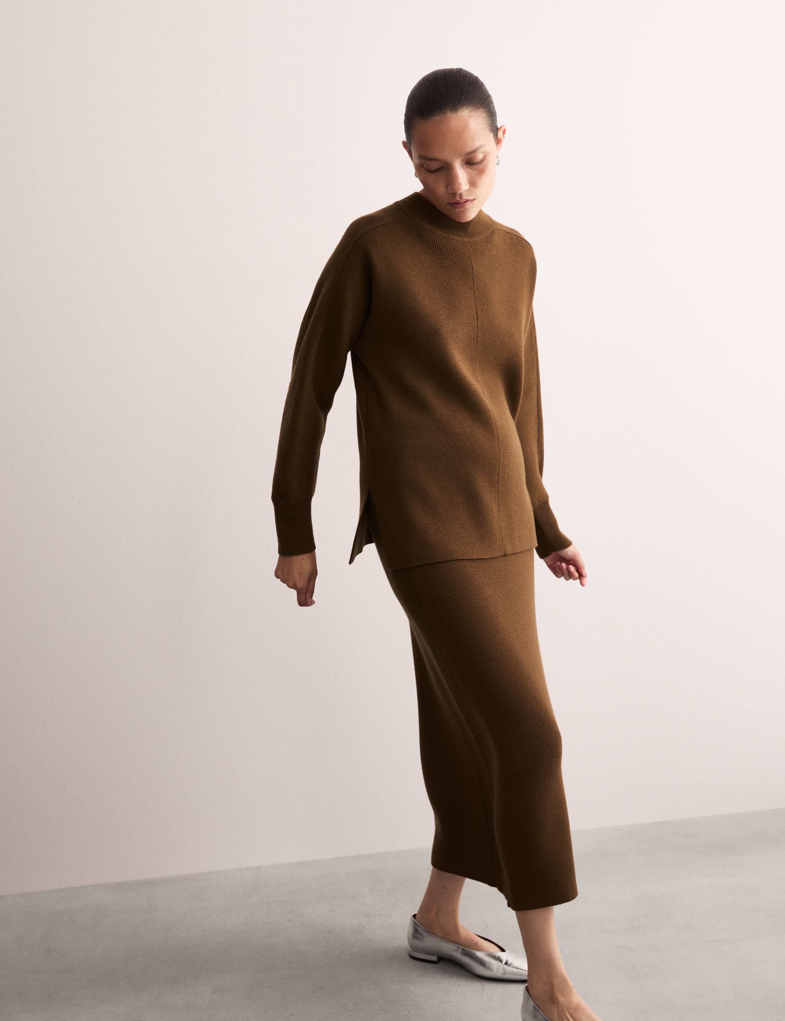 Pure Merino Wool Ribbed Funnel Neck Jumper 1 of 8