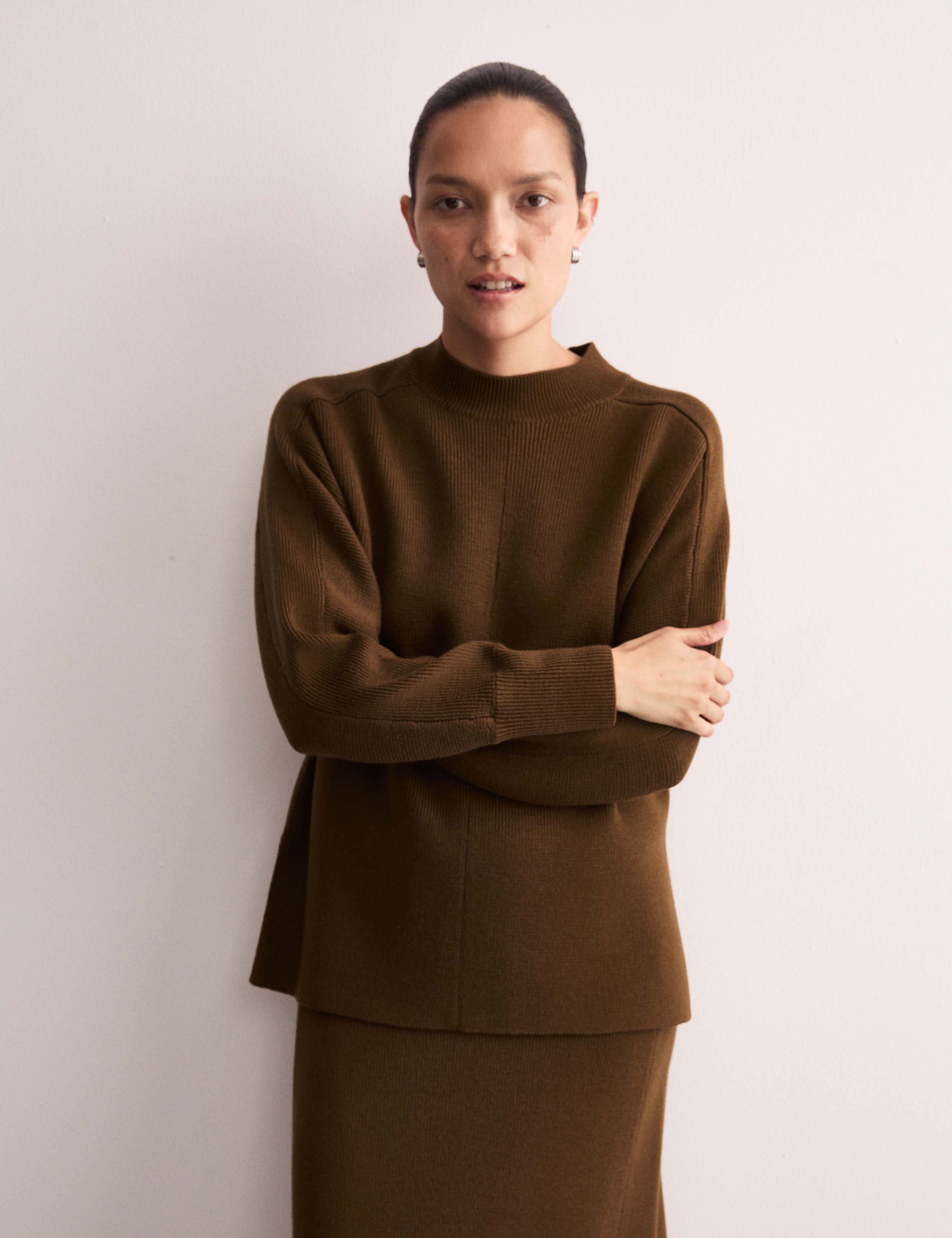Pure Merino Wool Ribbed Funnel Neck Jumper 3 of 8
