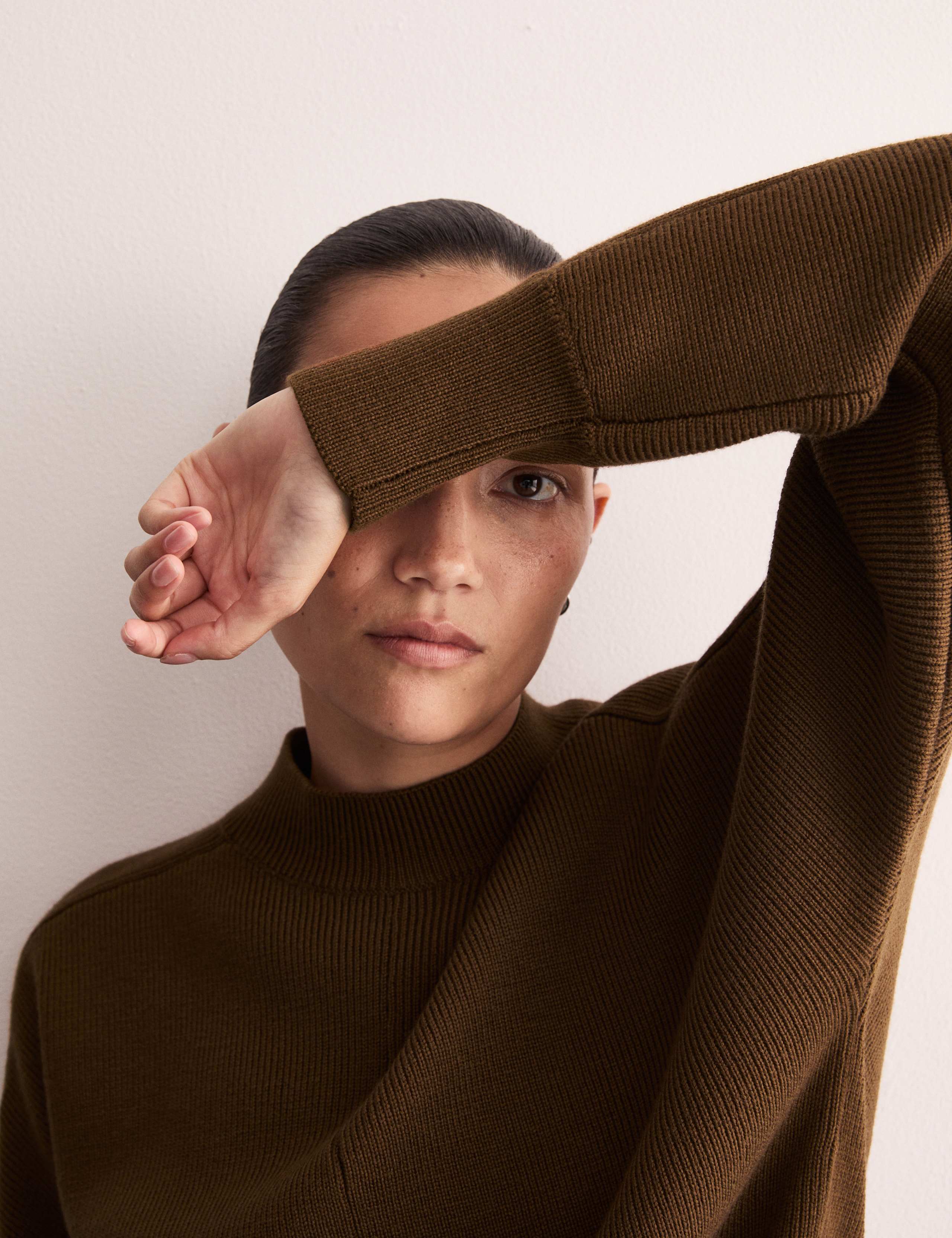 Pure Merino Wool Ribbed Funnel Neck Jumper 4 of 8