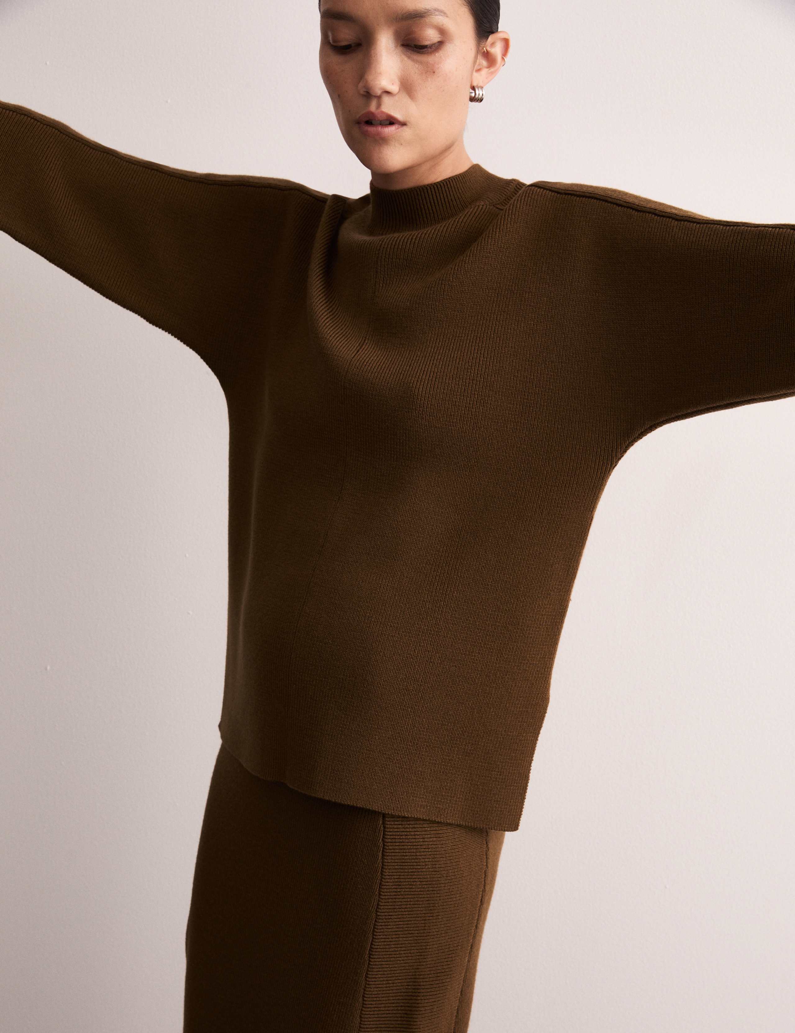 Pure Merino Wool Ribbed Funnel Neck Jumper 6 of 8
