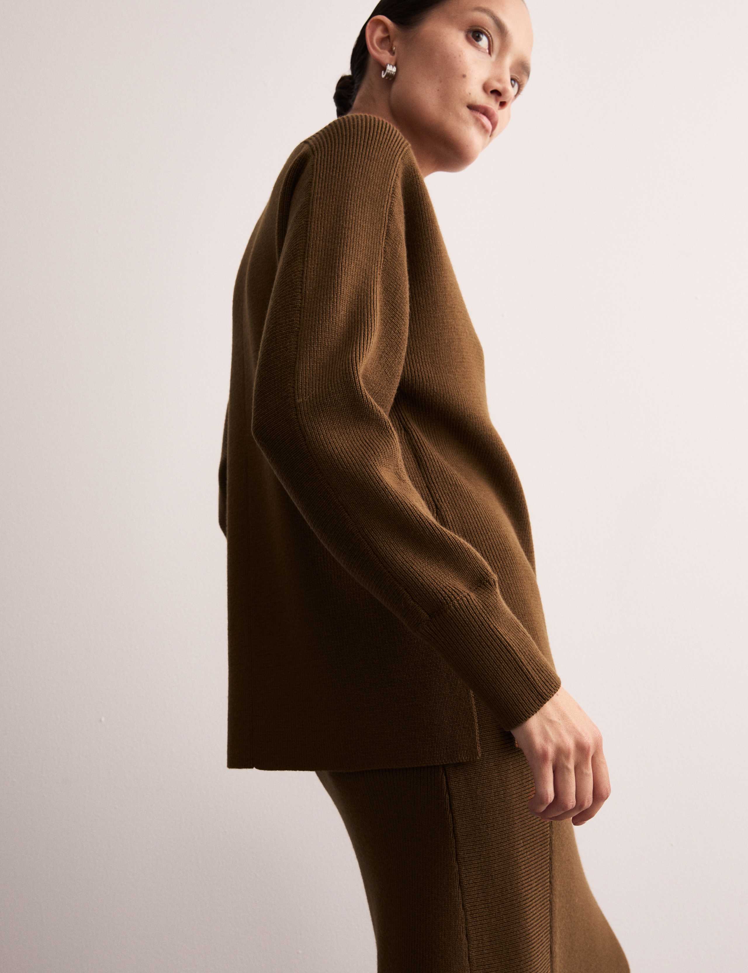 Pure Merino Wool Ribbed Funnel Neck Jumper 7 of 8