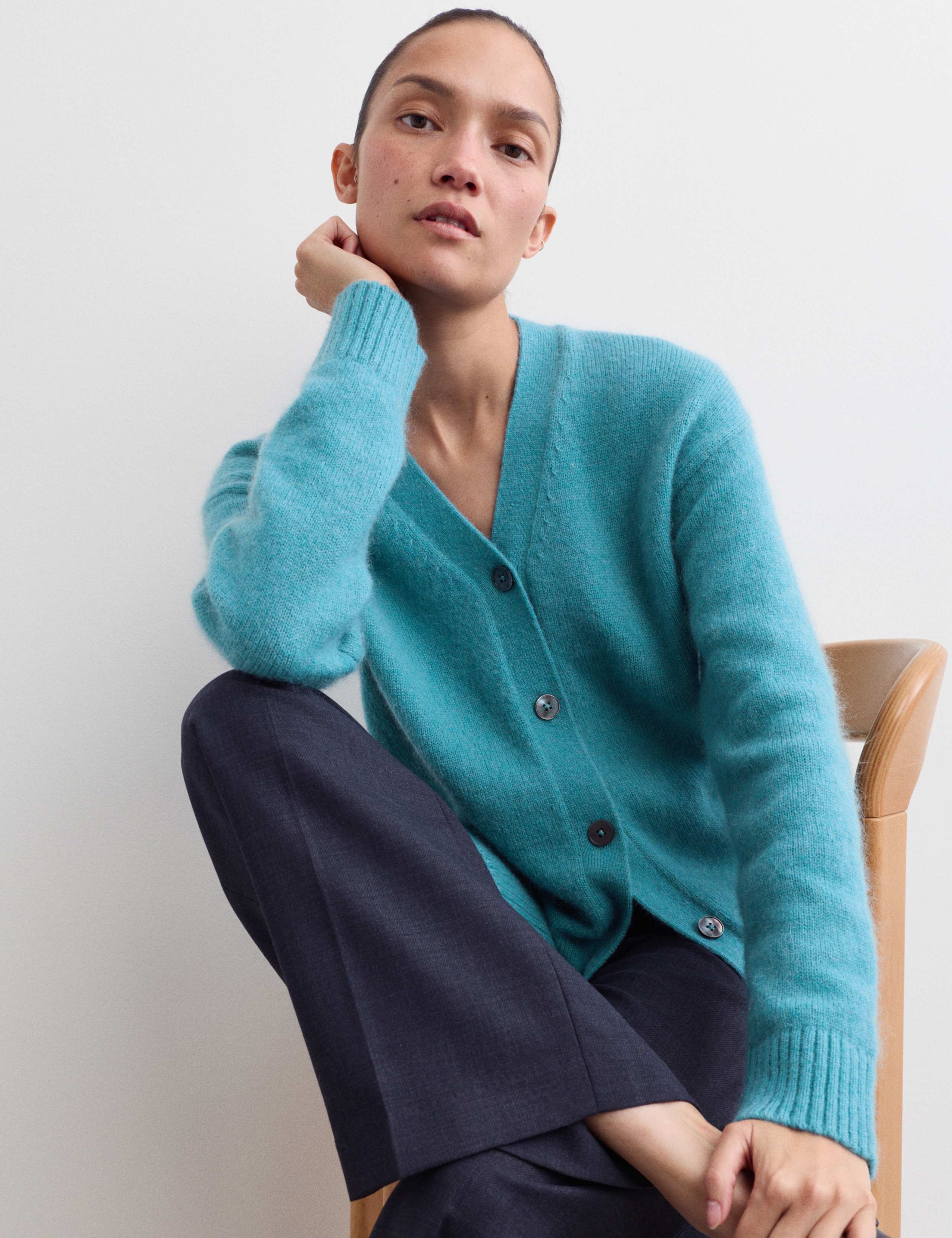 Mohair Blend V-Neck Relaxed Cardigan 1 of 6