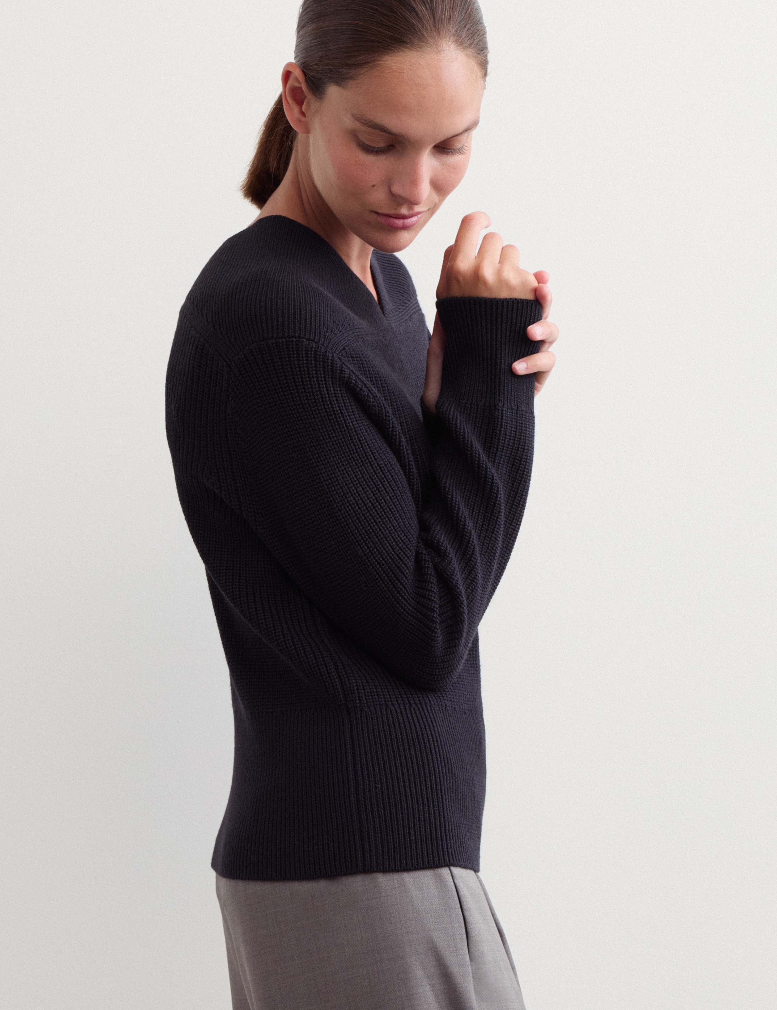 Pure Merino Wool Textured Notch Neck Jumper 6 of 7